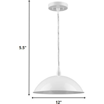 White Metal Hanging Light With Dome Shade