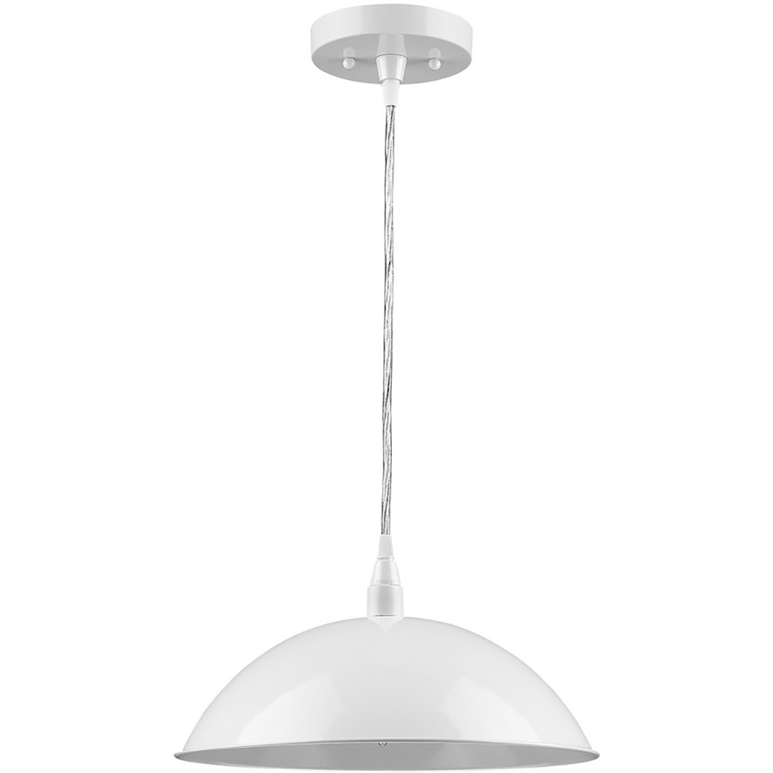 White Metal Hanging Light With Dome Shade