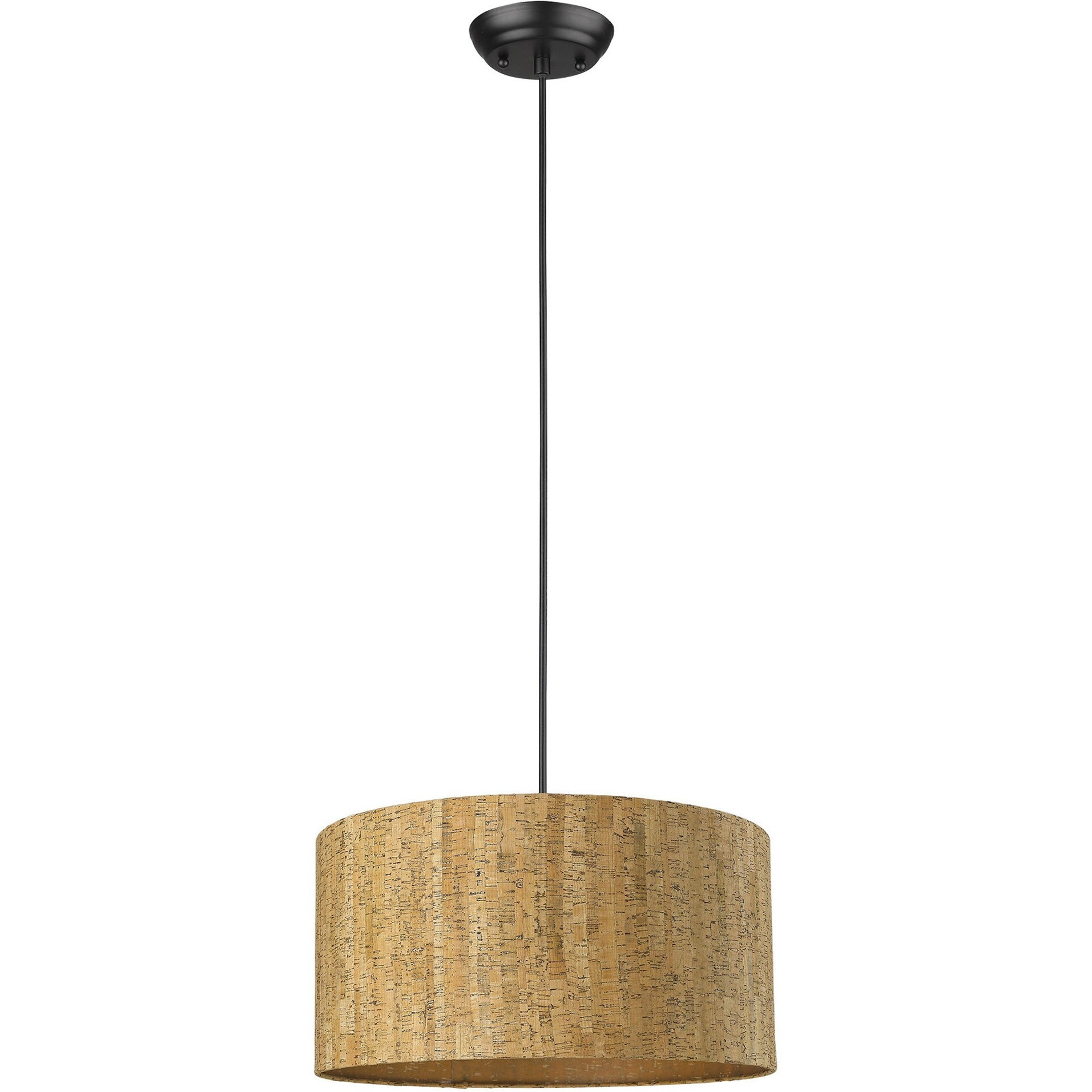 Matte Black Cork Shade Modern One Light Hanging Pendent Lamp