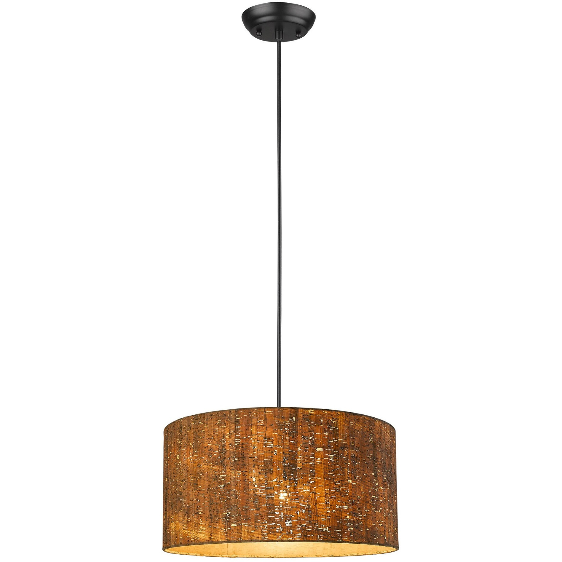 Matte Black Cork Shade Modern One Light Hanging Pendent Lamp