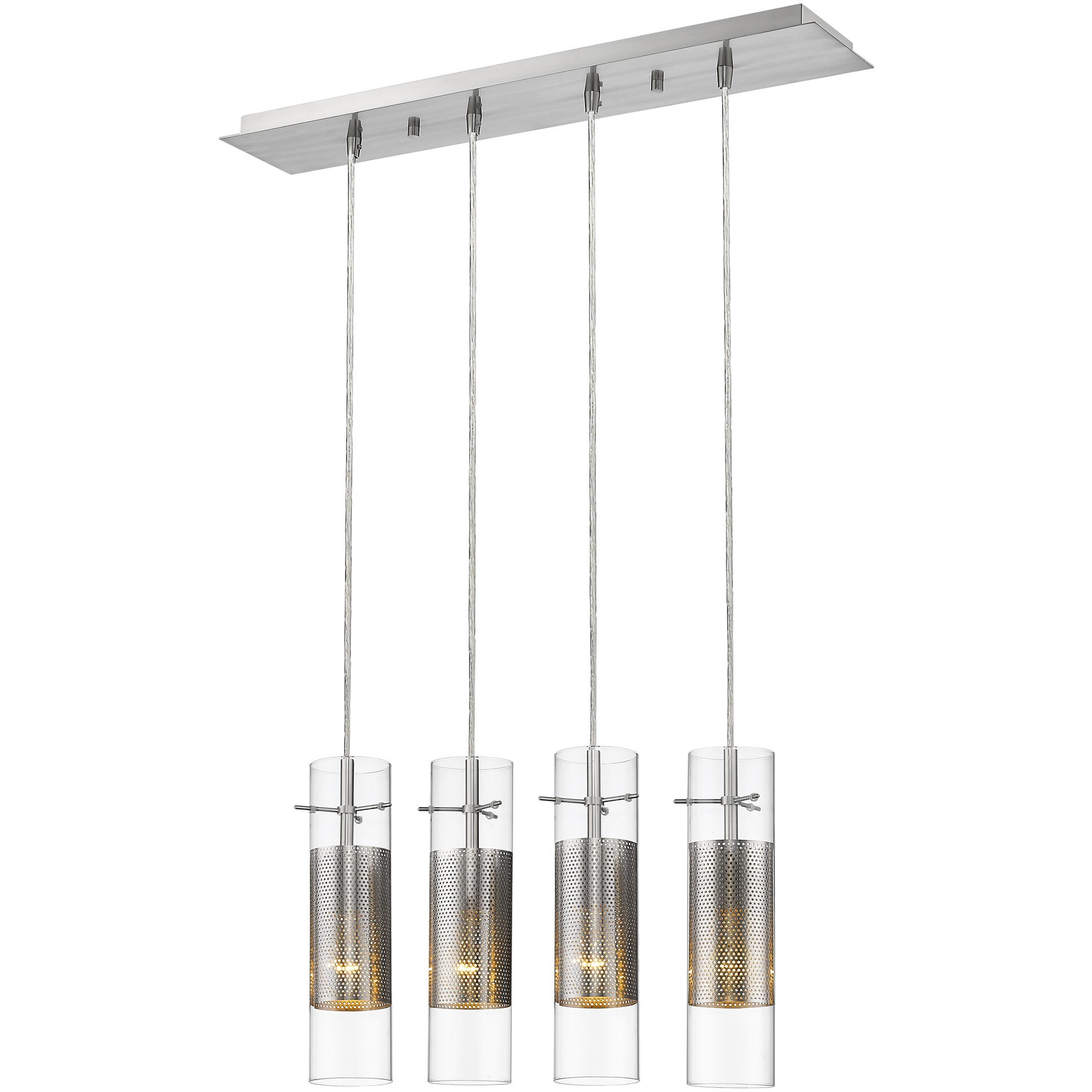 Scope 4-Light Brushed Nickel Pendant Double Glass And Mesh Shades