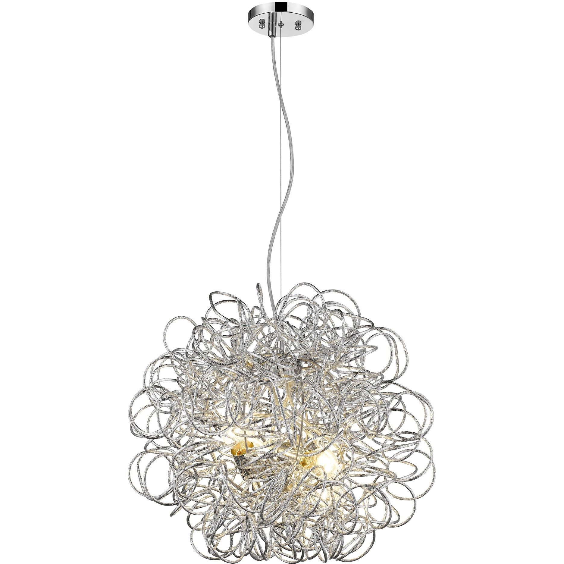 Mingle 4-Light Polished Chrome Pendant With Faceted Chrome Aluminum Wire Shade