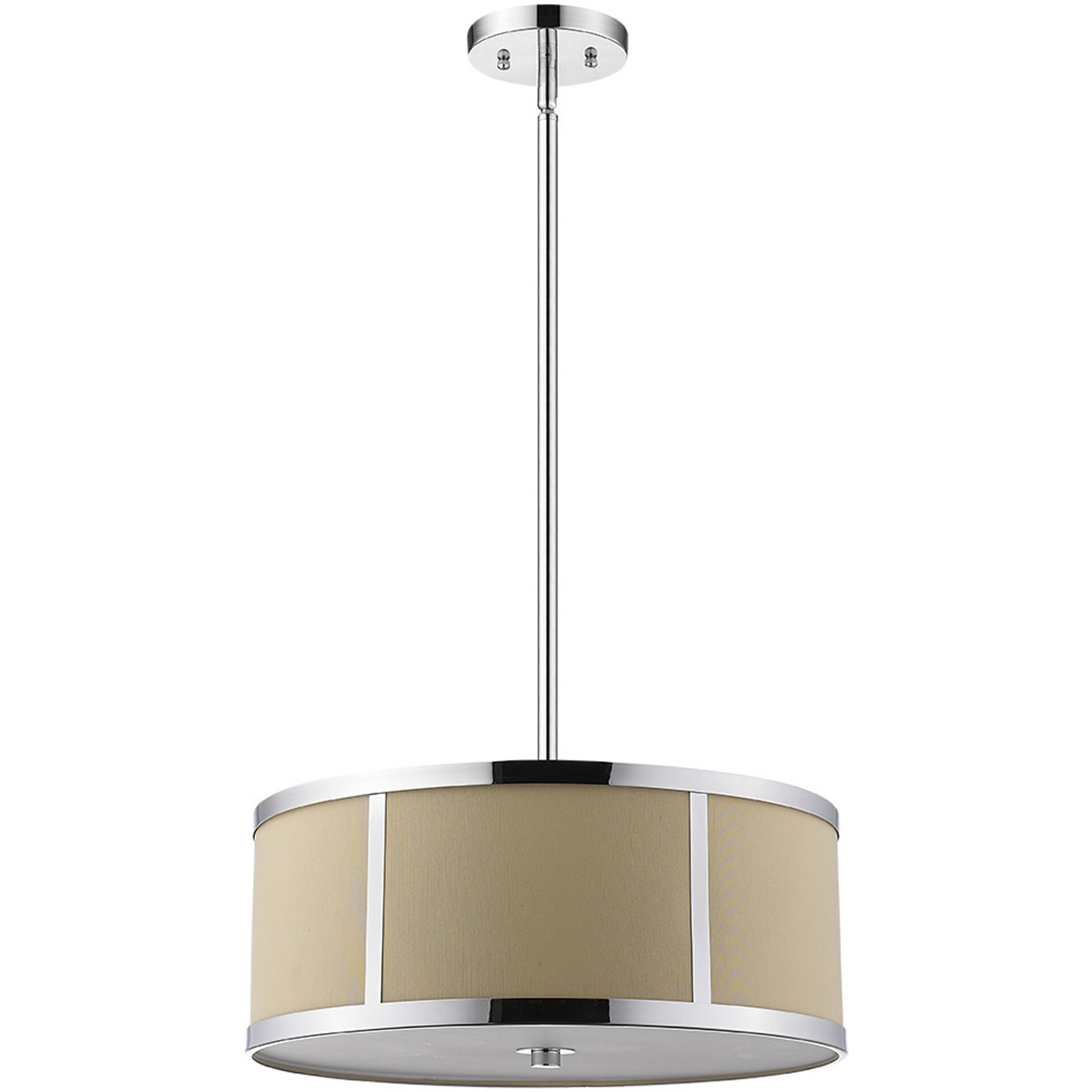 Butler 2-Light Polished Chrome Pendant With Coarse Cream Linen Shade And Opal Acrylic Diffuser