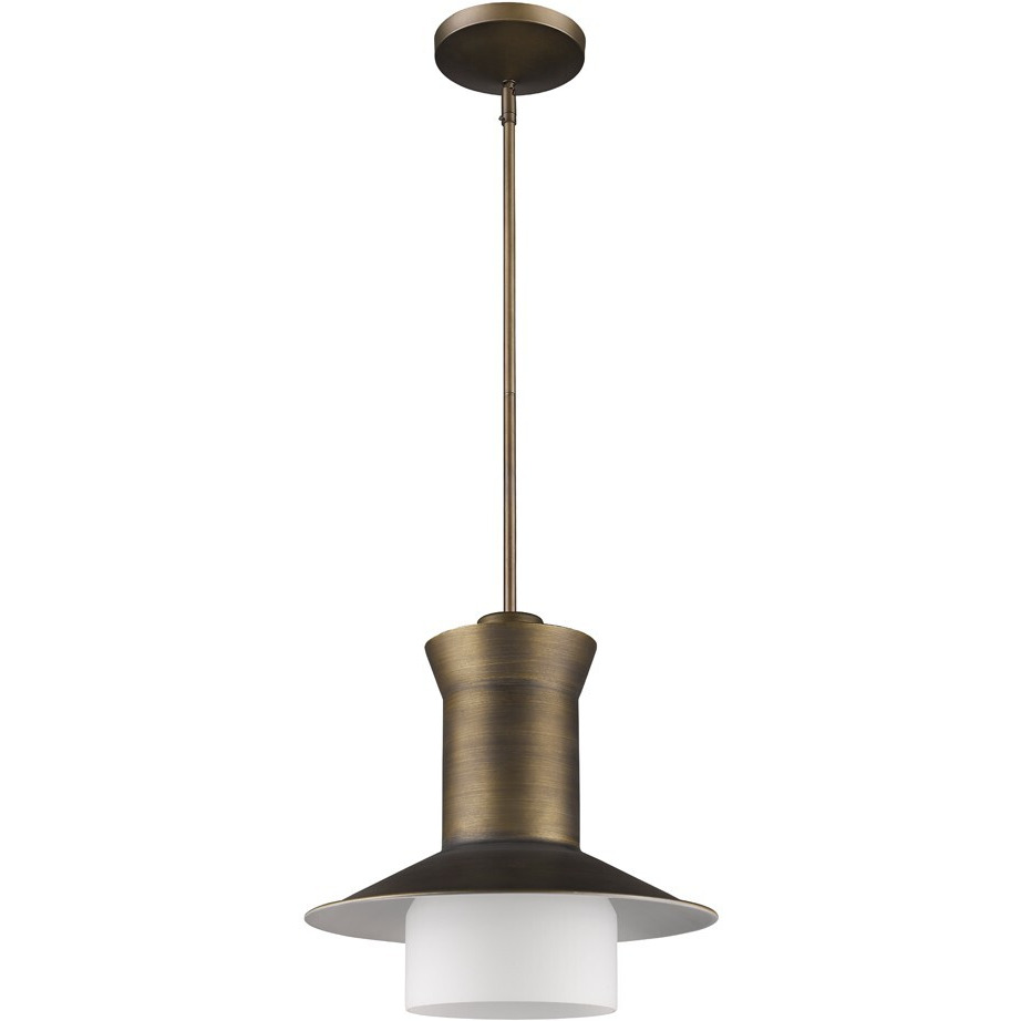 Greta 1-Light Raw Brass Pendant With Gloss White Interior And Etched Glass Shade