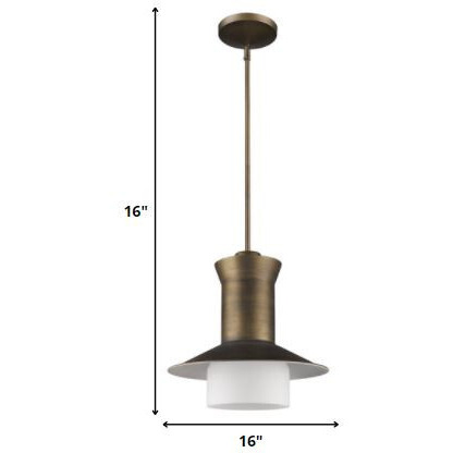 Greta 1-Light Raw Brass Pendant With Gloss White Interior And Etched Glass Shade