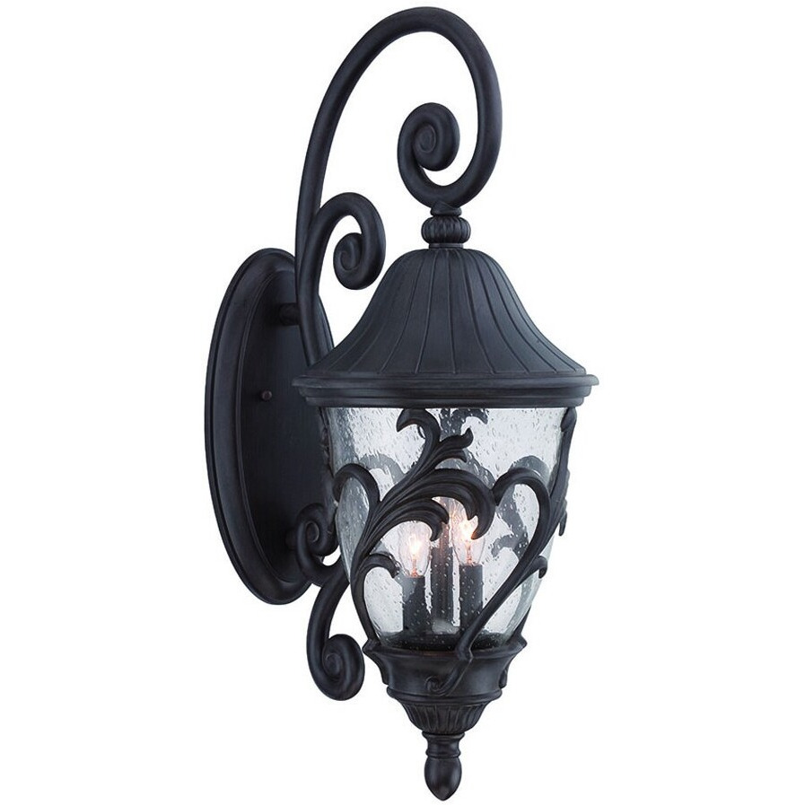 Three Light Matte Black Leaf Detail Wall Light