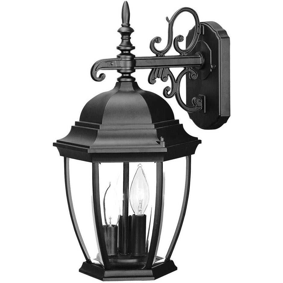 Three Light Matte Black Wide Hanging Lantern Wall Light