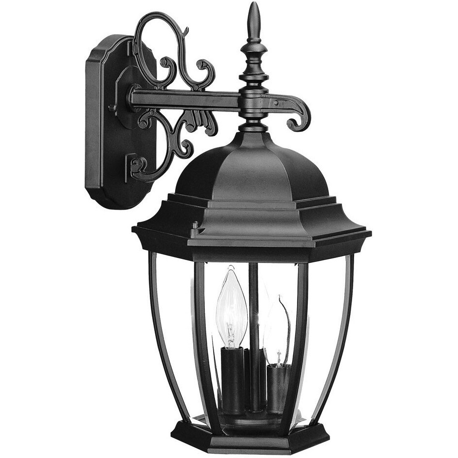 Three Light Matte Black Wide Hanging Lantern Wall Light