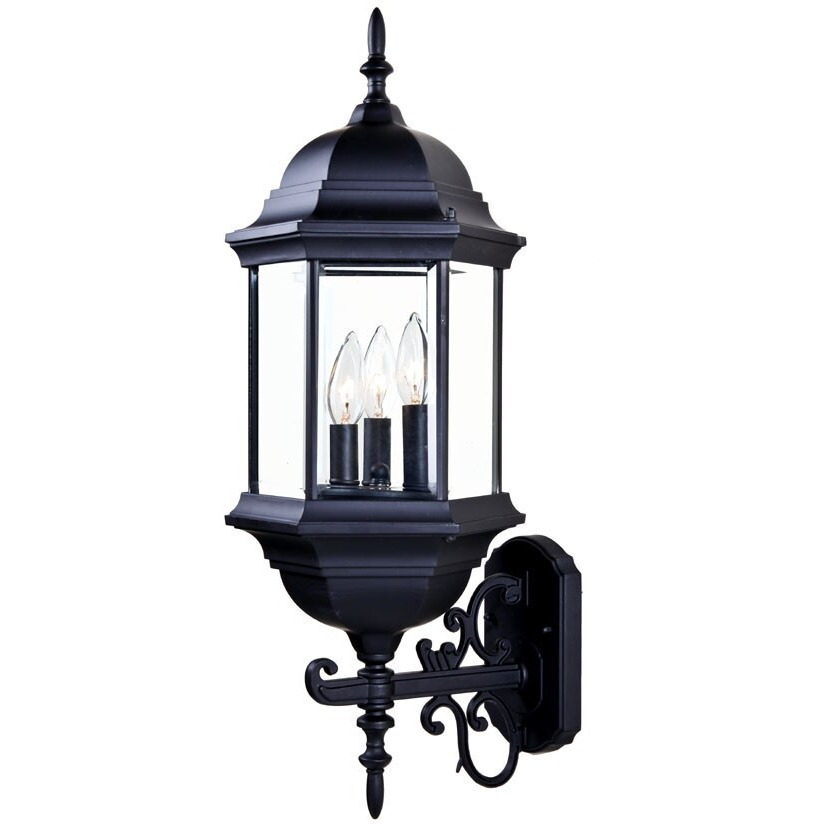 Three Light Matte Black Domed Glass Lantern Wall Light