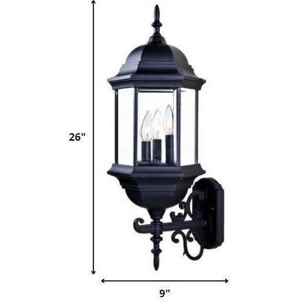 Three Light Matte Black Domed Glass Lantern Wall Light
