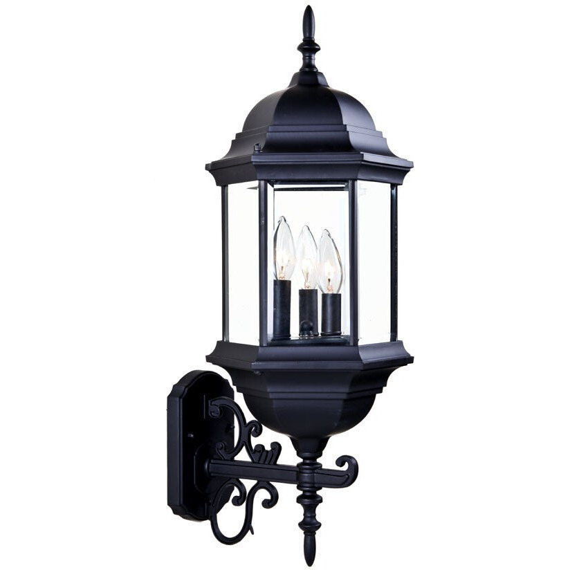 Three Light Matte Black Domed Glass Lantern Wall Light