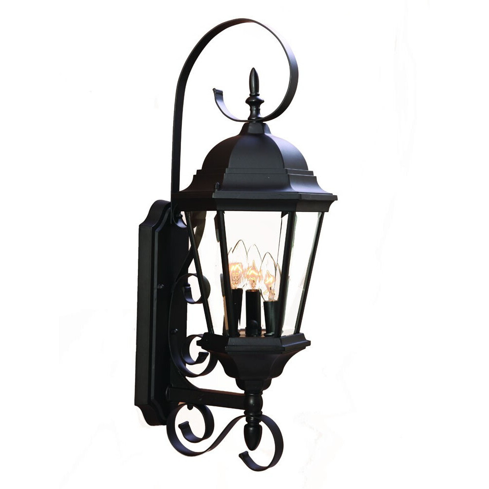 Three Light Matte Black Swing Arm Lantern Wall Light