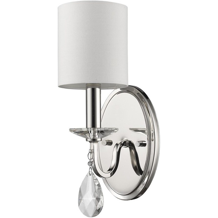 Silver Three Light Wall Sconce With White Fabric Shade