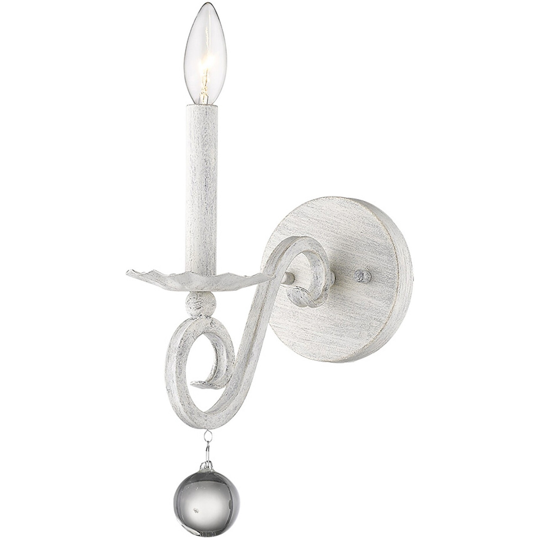 Modern Farmhouse Rustic White And Crystal Wall Sconce