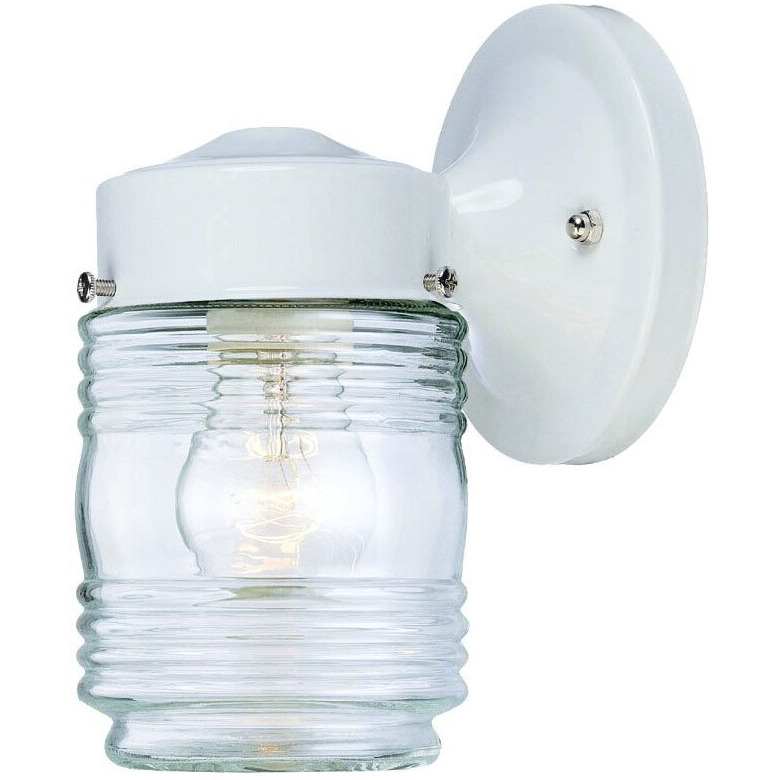 White Standard Jelly Jar One Light Outdoor Wall Light