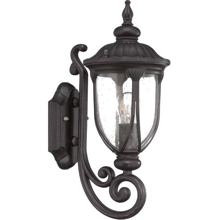 Black Cast Aluminum Glass Lantern Wall Light