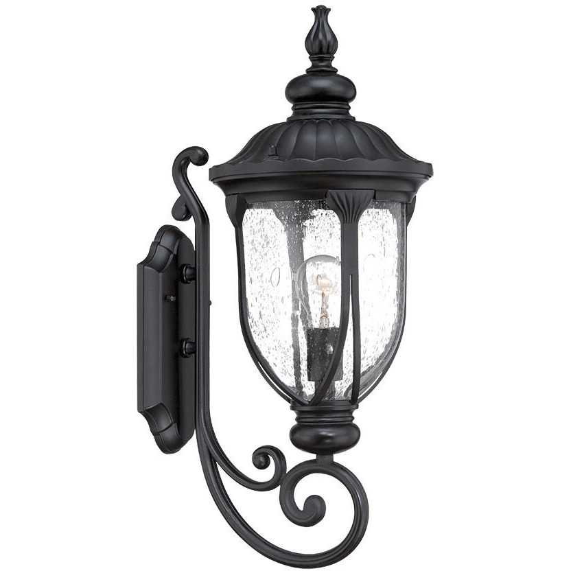 Xl Matte Black Cast Aluminum Glass Lantern Wall Light
