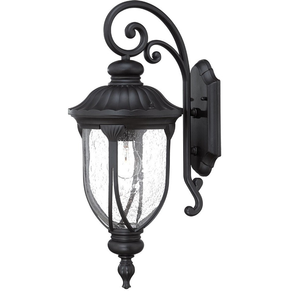 Xl Matte Black Cast Aluminum Glass Lantern Wall Sconce