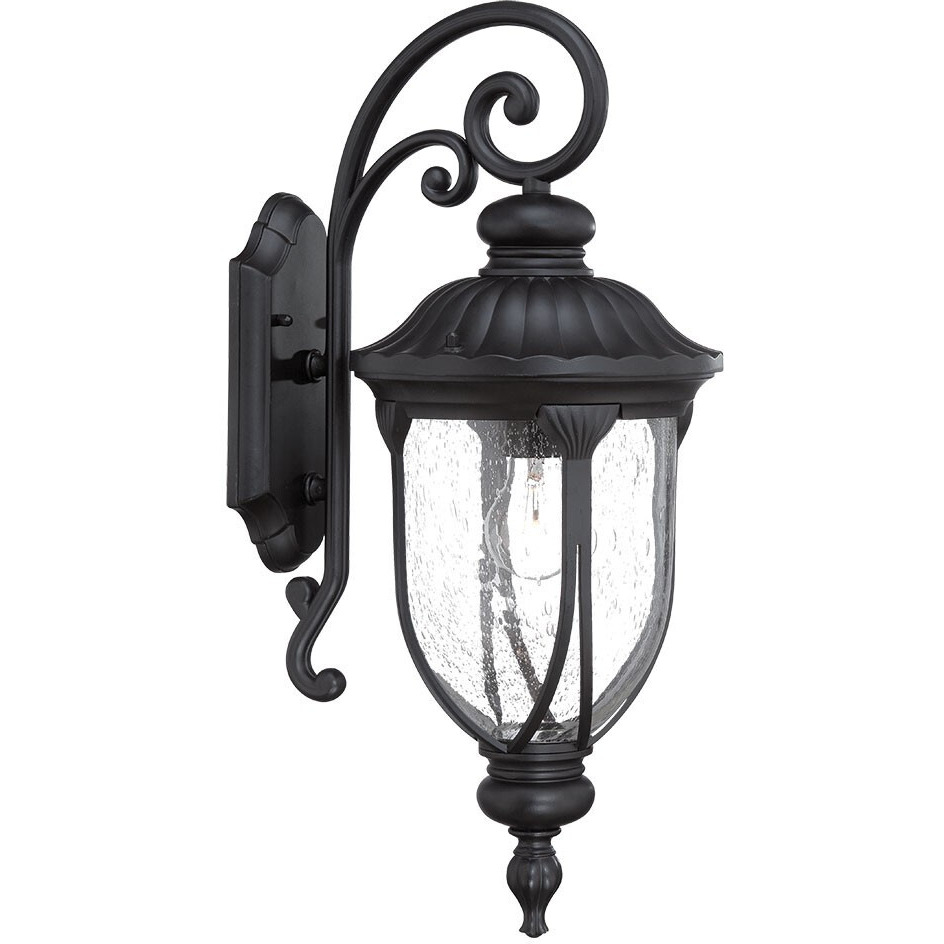 Xl Matte Black Cast Aluminum Glass Lantern Wall Sconce