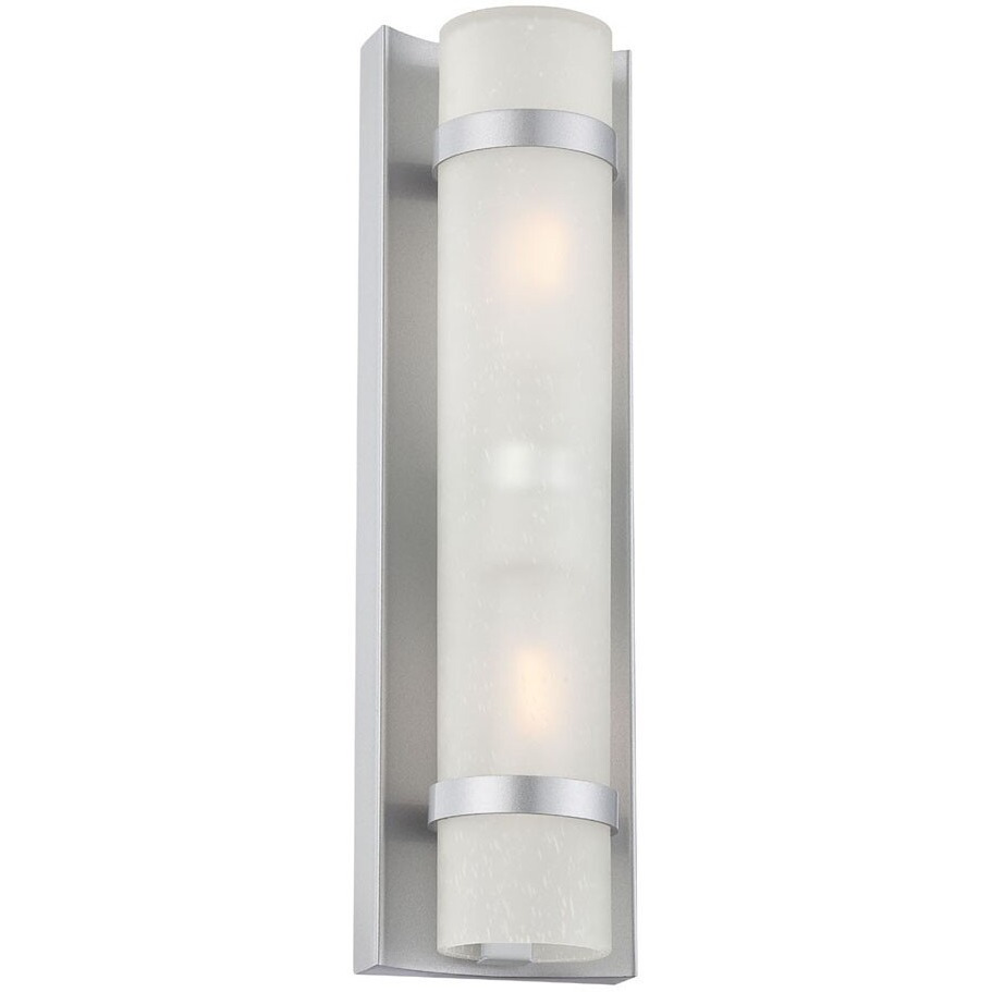 Two Light Brushed Silver And White Glass Wall Sconce