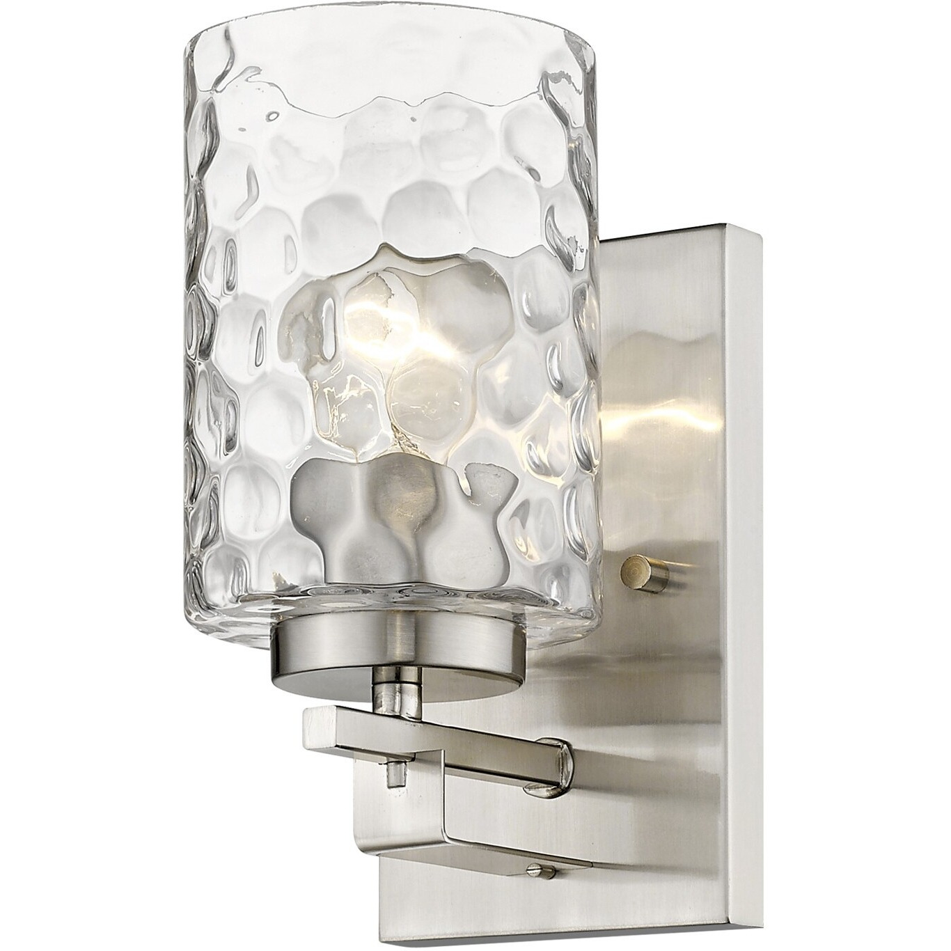 Silver Metal And Pebbled Glass Wall Sconce