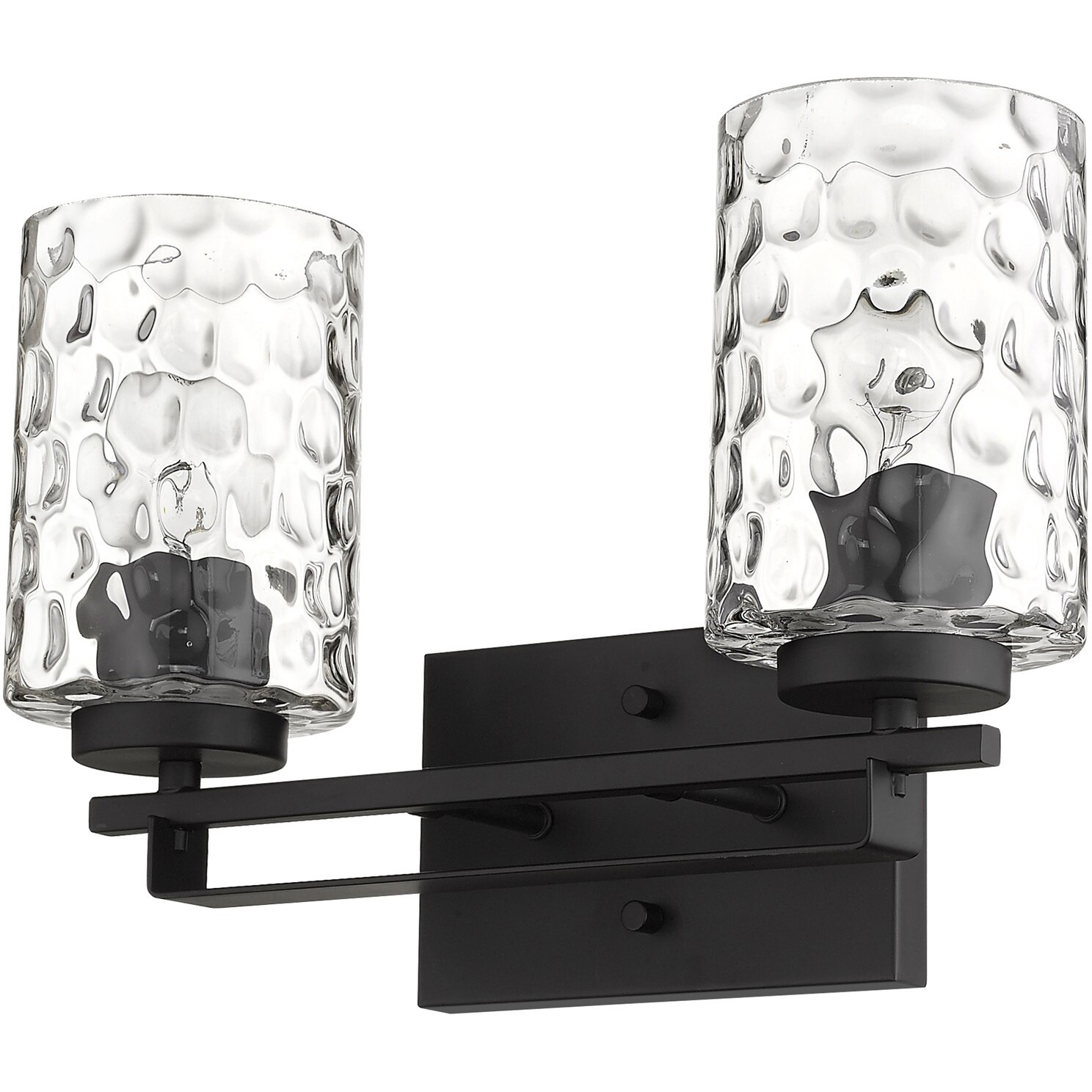 Black Metal And Pebbled Glass Two Light Wall Sconce