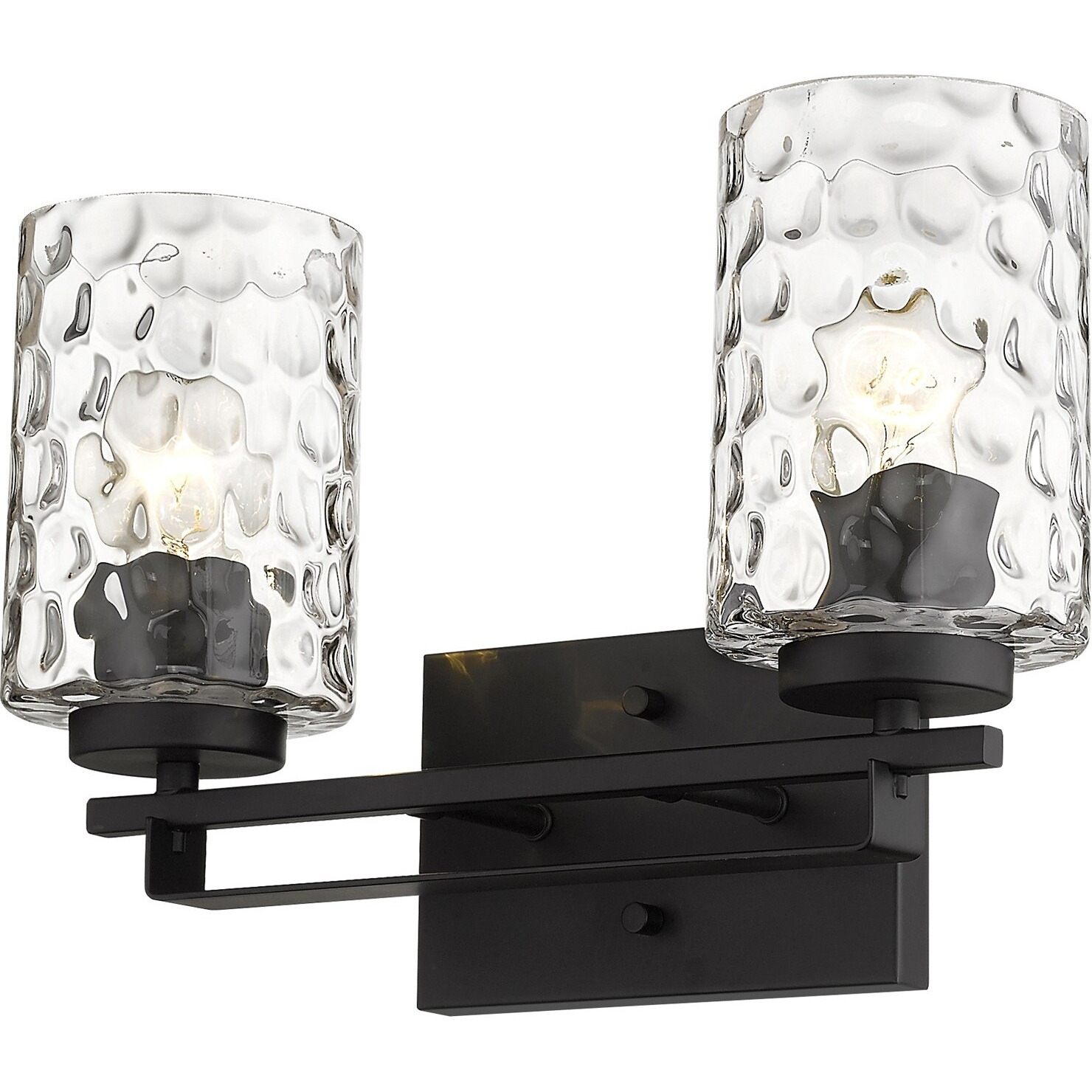 Black Metal And Pebbled Glass Two Light Wall Sconce