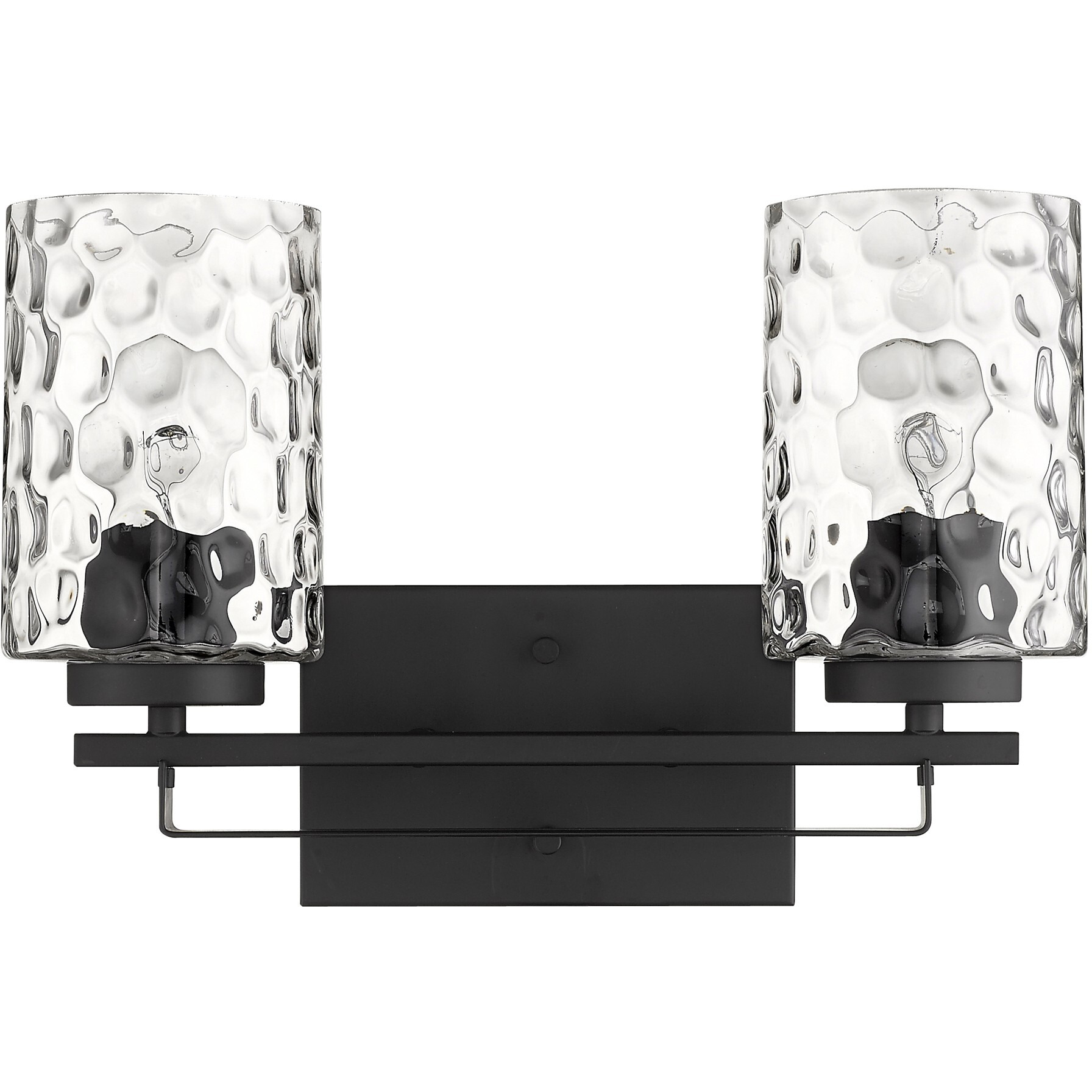 Black Metal And Pebbled Glass Two Light Wall Sconce
