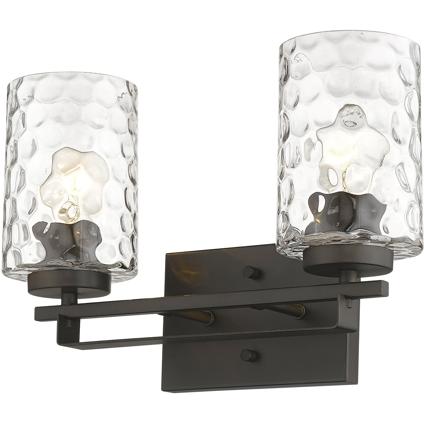 Bronze Metal And Pebbled Glass Two Light Wall Sconce