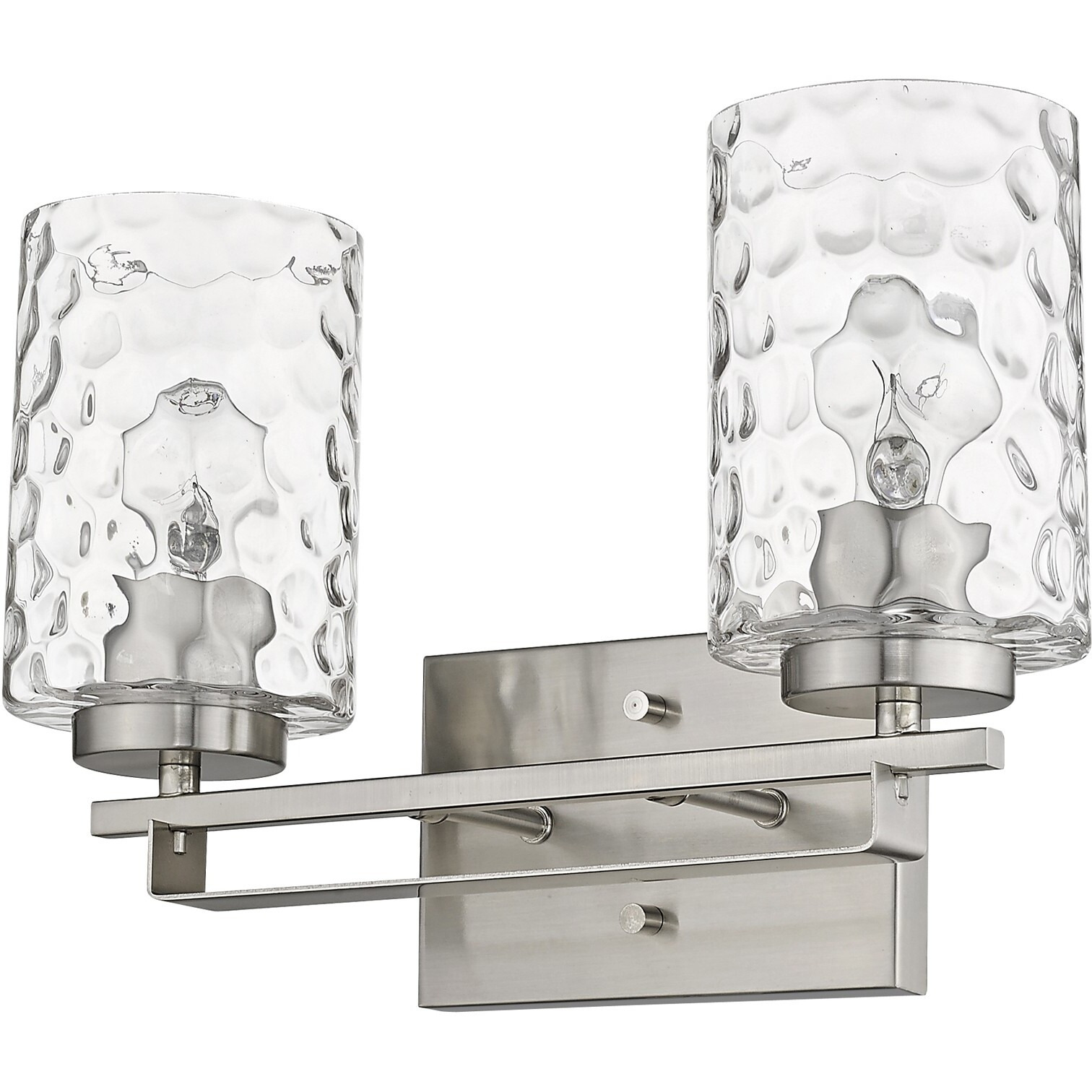Silver Metal And Pebbled Glass Two Light Wall Sconce