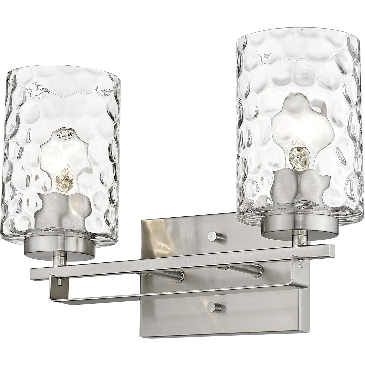 Silver Metal And Pebbled Glass Two Light Wall Sconce