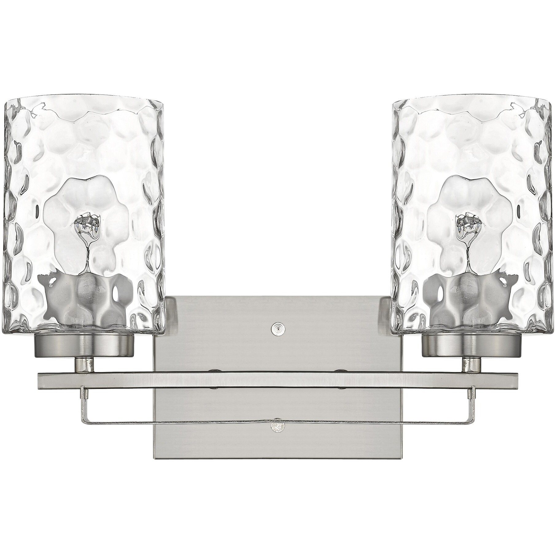 Silver Metal And Pebbled Glass Two Light Wall Sconce