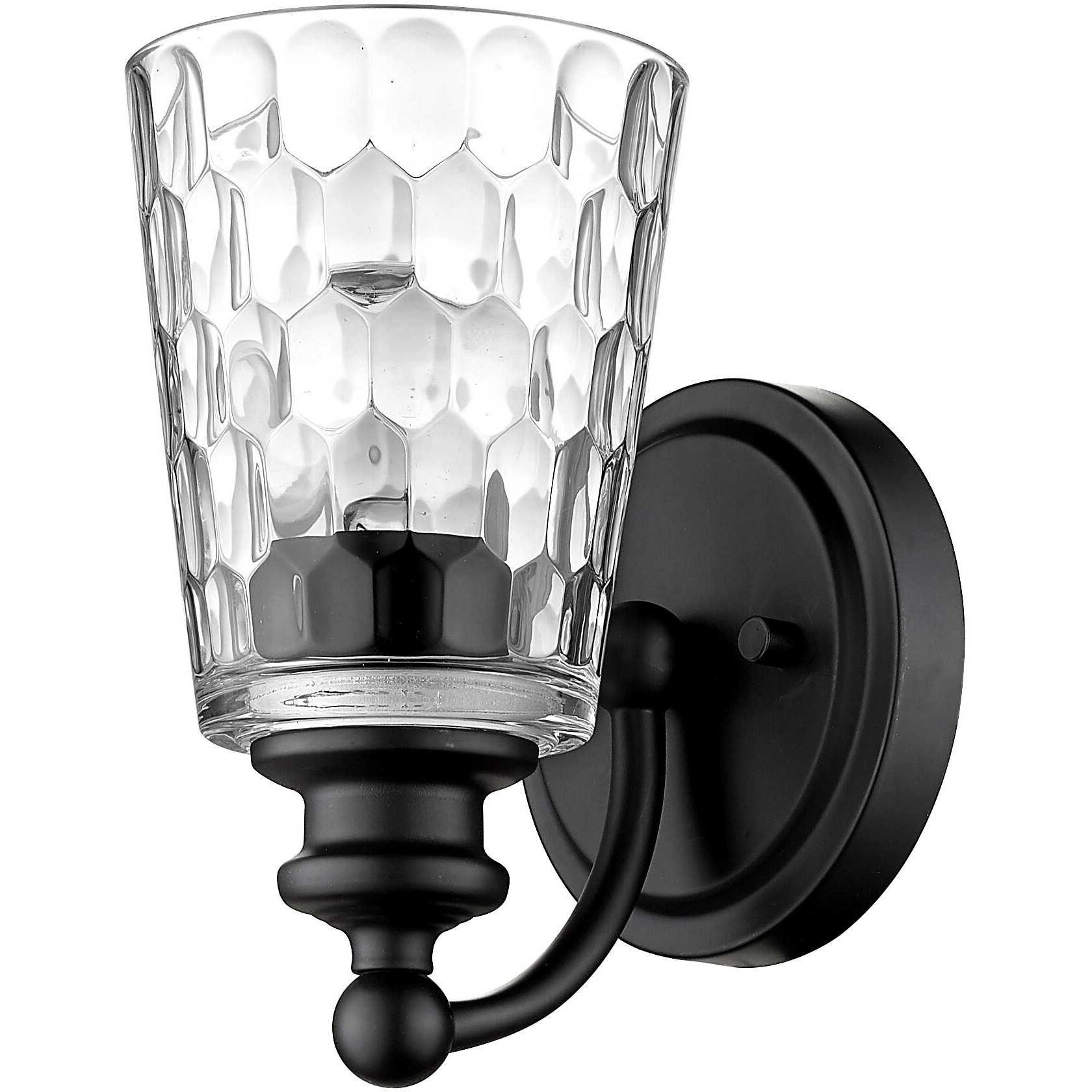 Black Metal And Pebbled Glass Wall Light