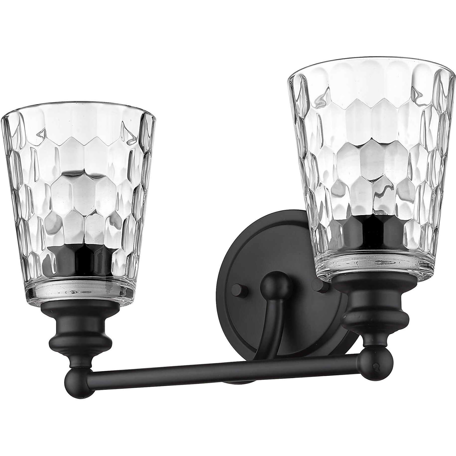Black Metal And Pebbled Glass Two Light Wall Light