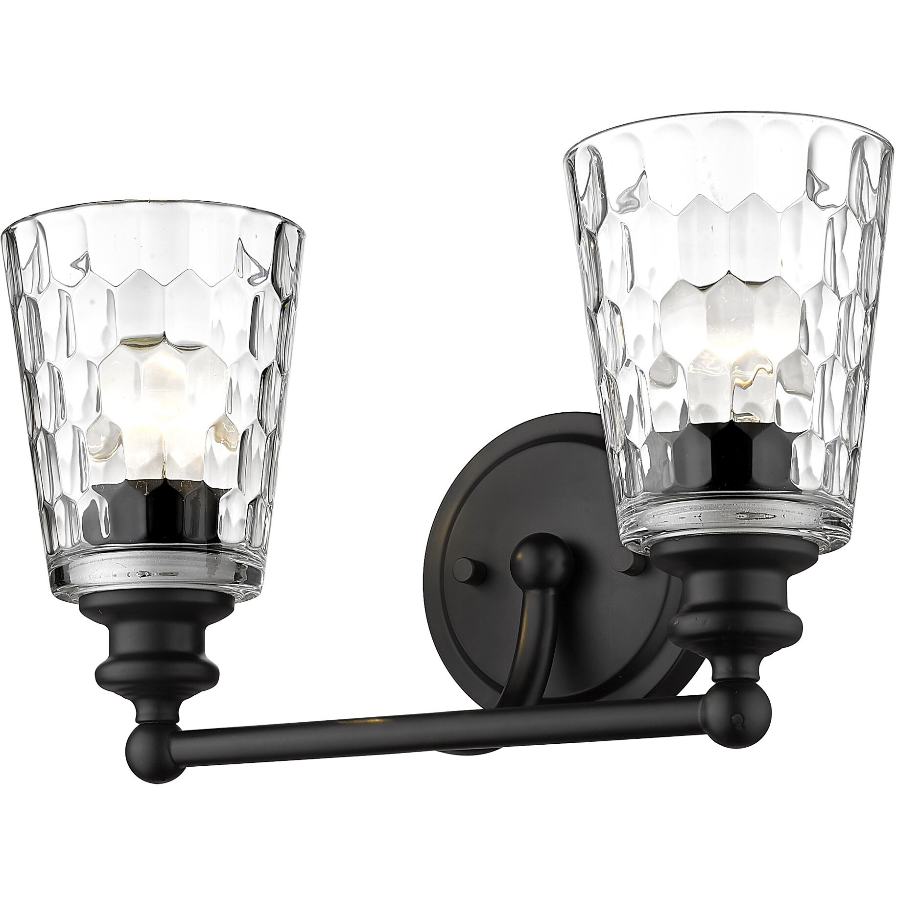 Black Metal And Pebbled Glass Two Light Wall Light