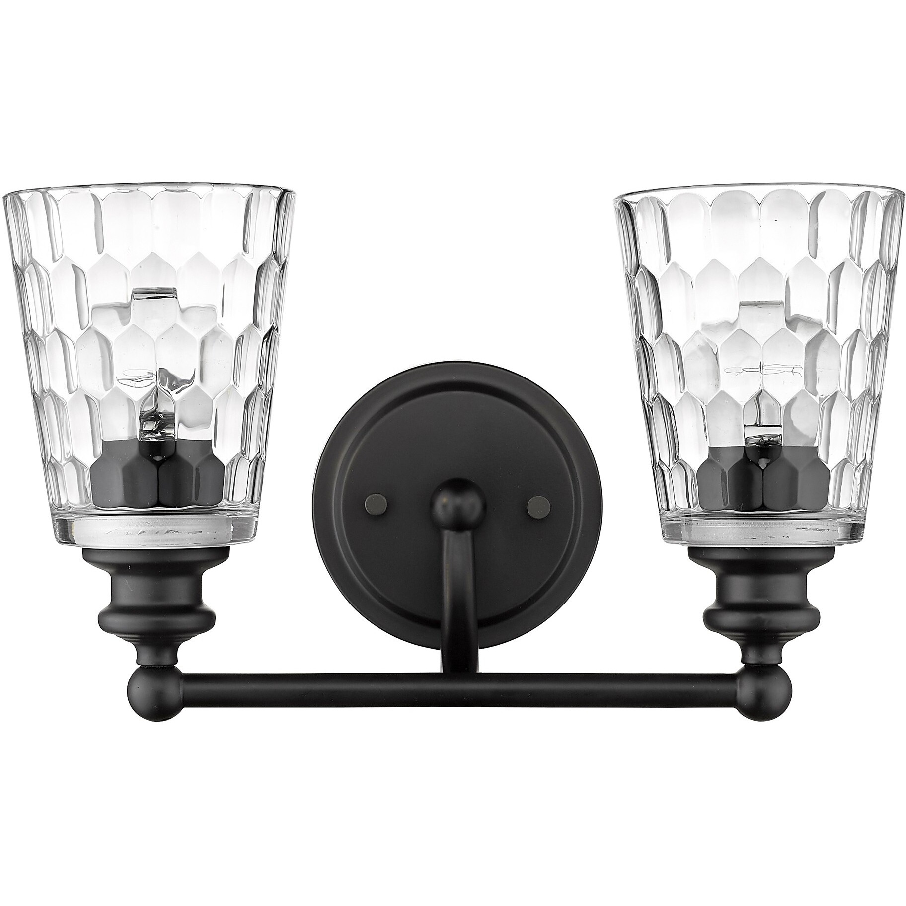 Black Metal And Pebbled Glass Two Light Wall Light