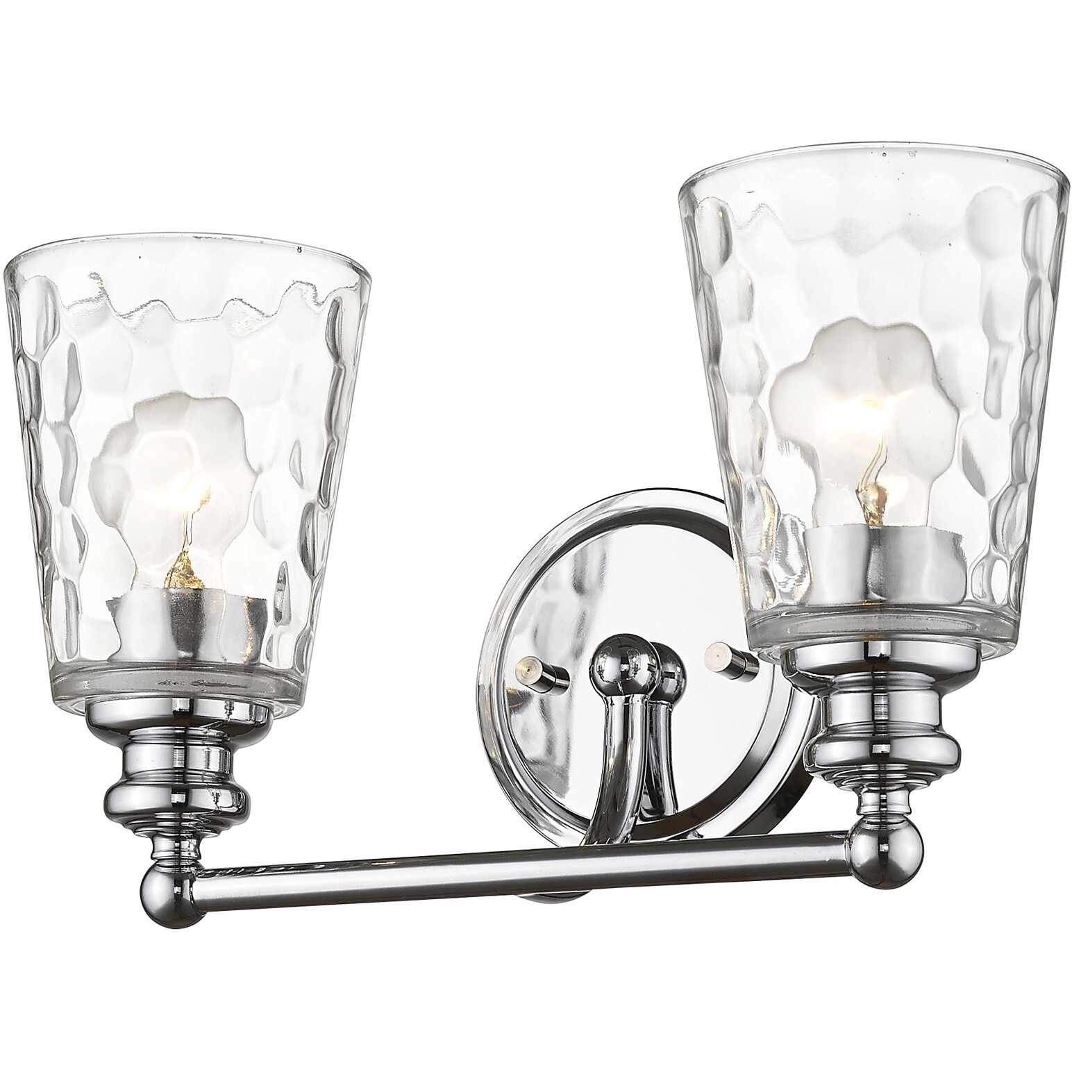 Silver Metal And Pebbled Glass Two Light Wall Light
