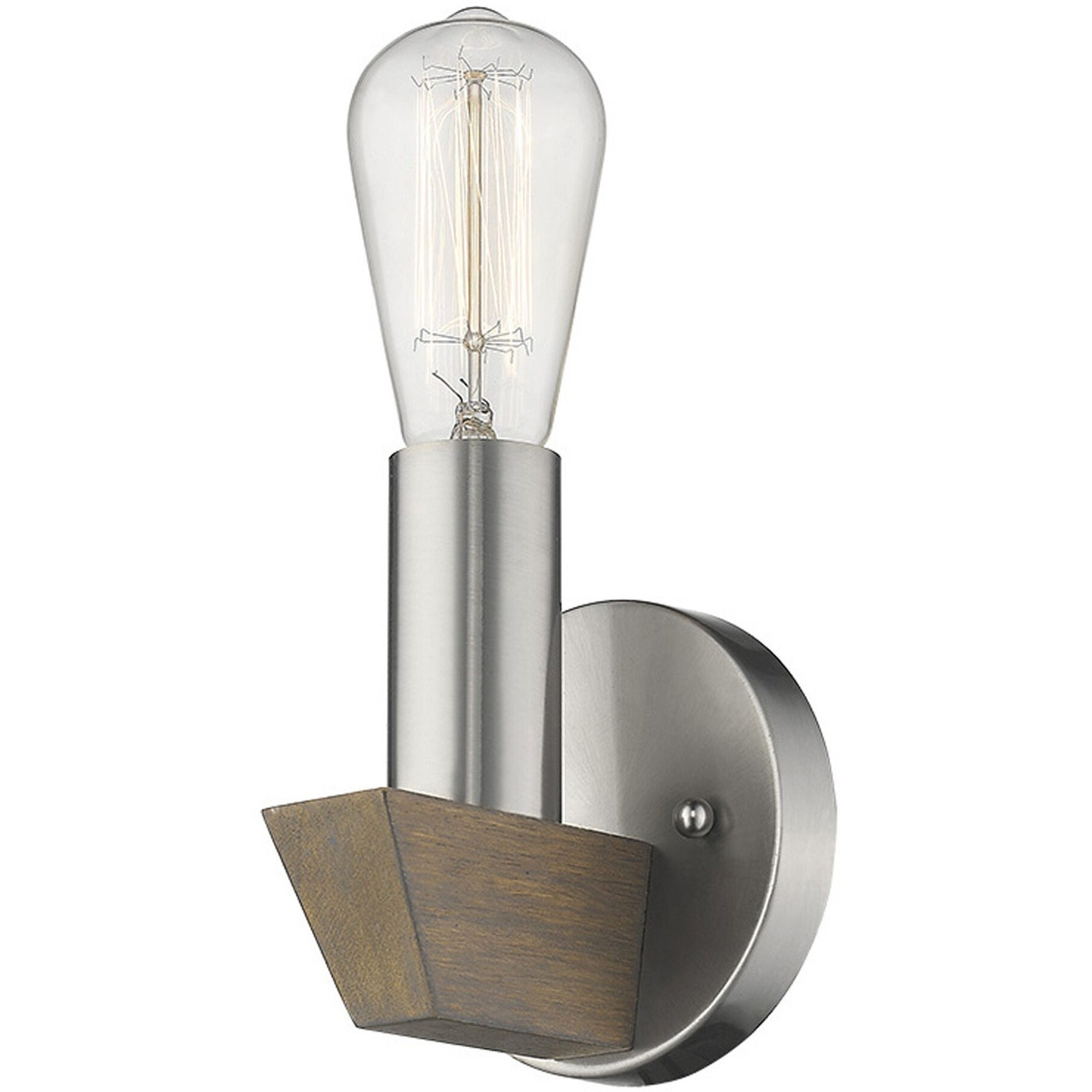 Silver Metal And Wood Wall Sconce