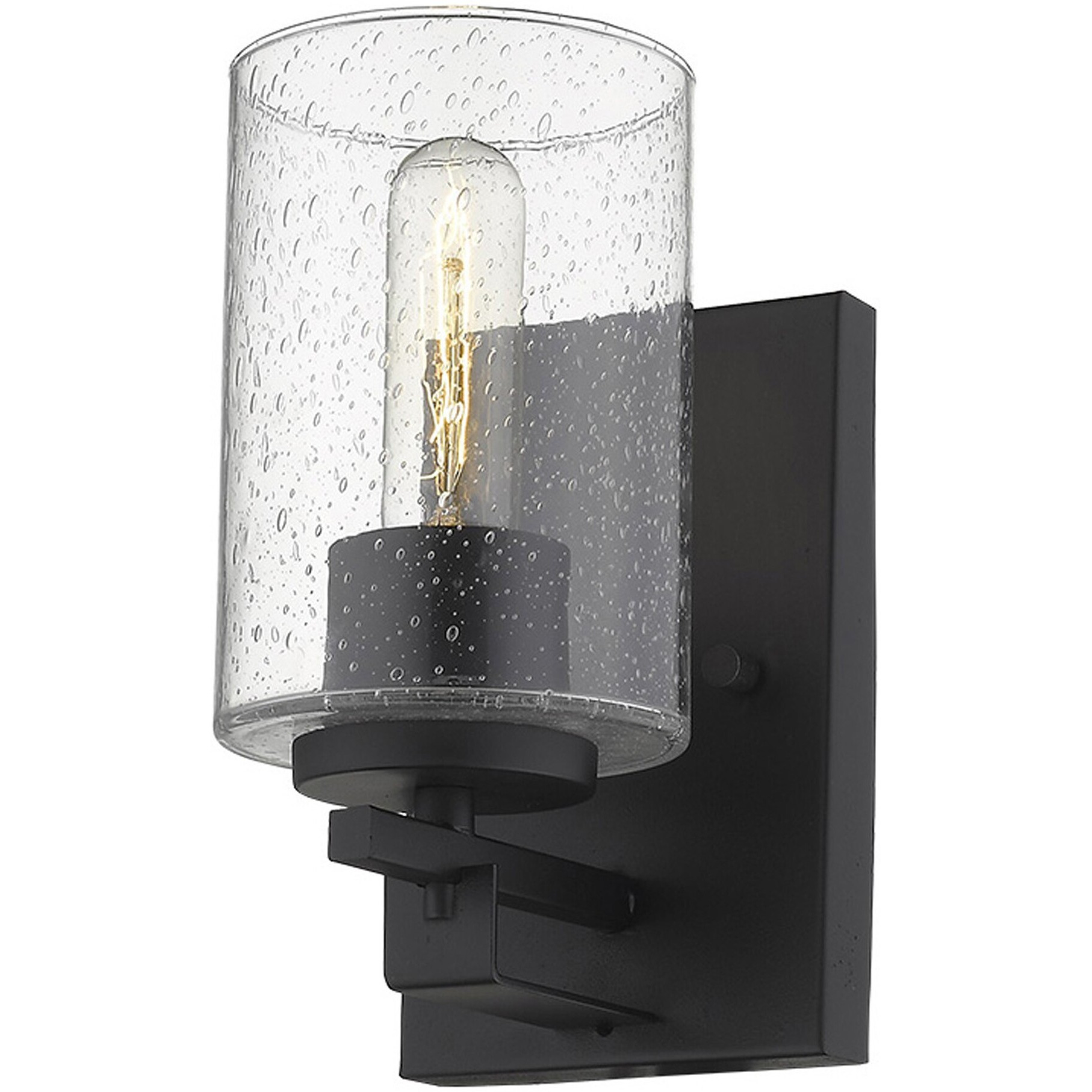 Black Metal And Textured Glass Wall Sconce