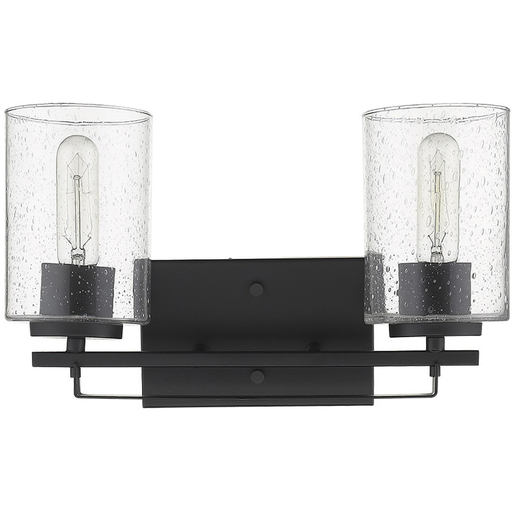 Black Metal And Textured Glass Two Light Wall Sconce