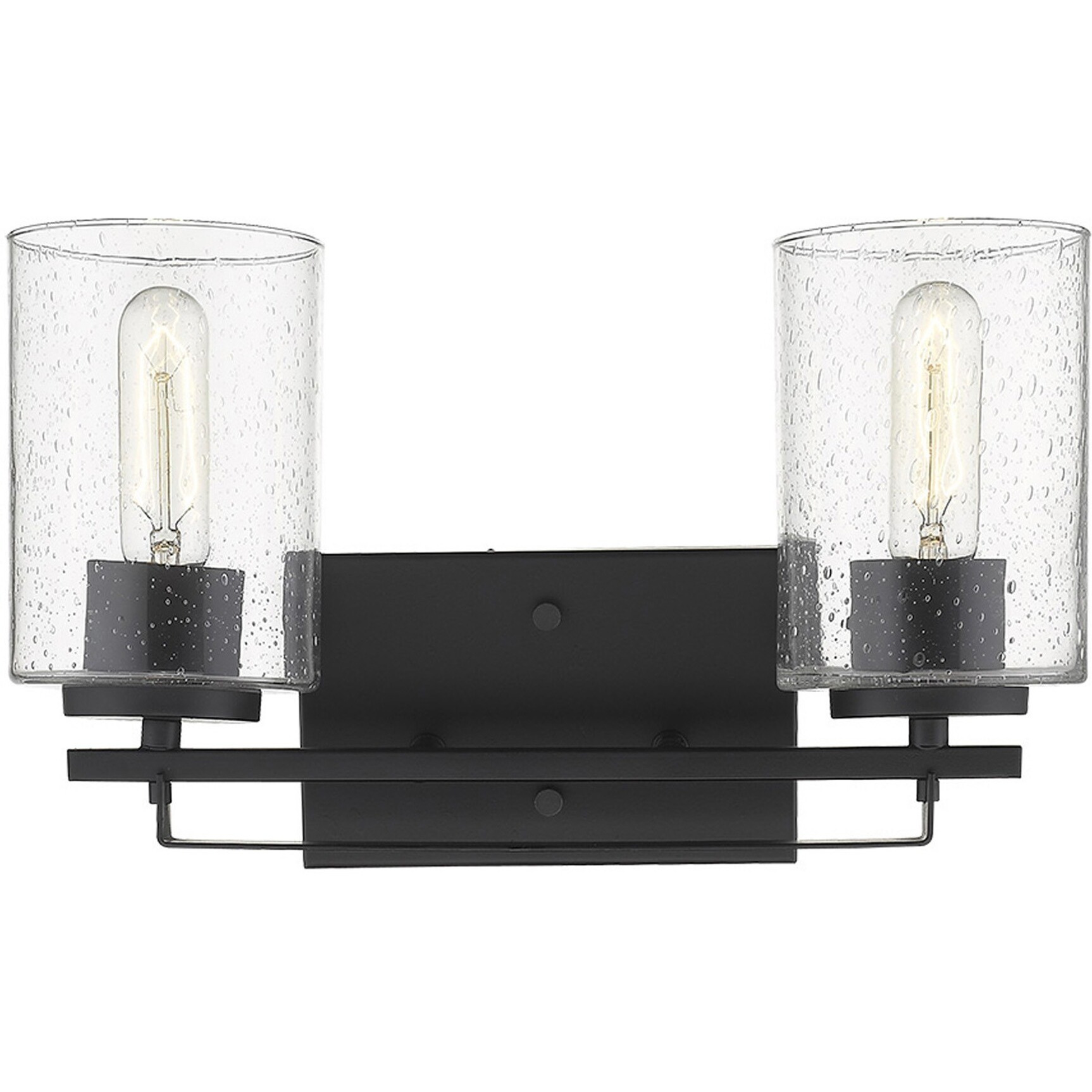 Black Metal And Textured Glass Two Light Wall Sconce