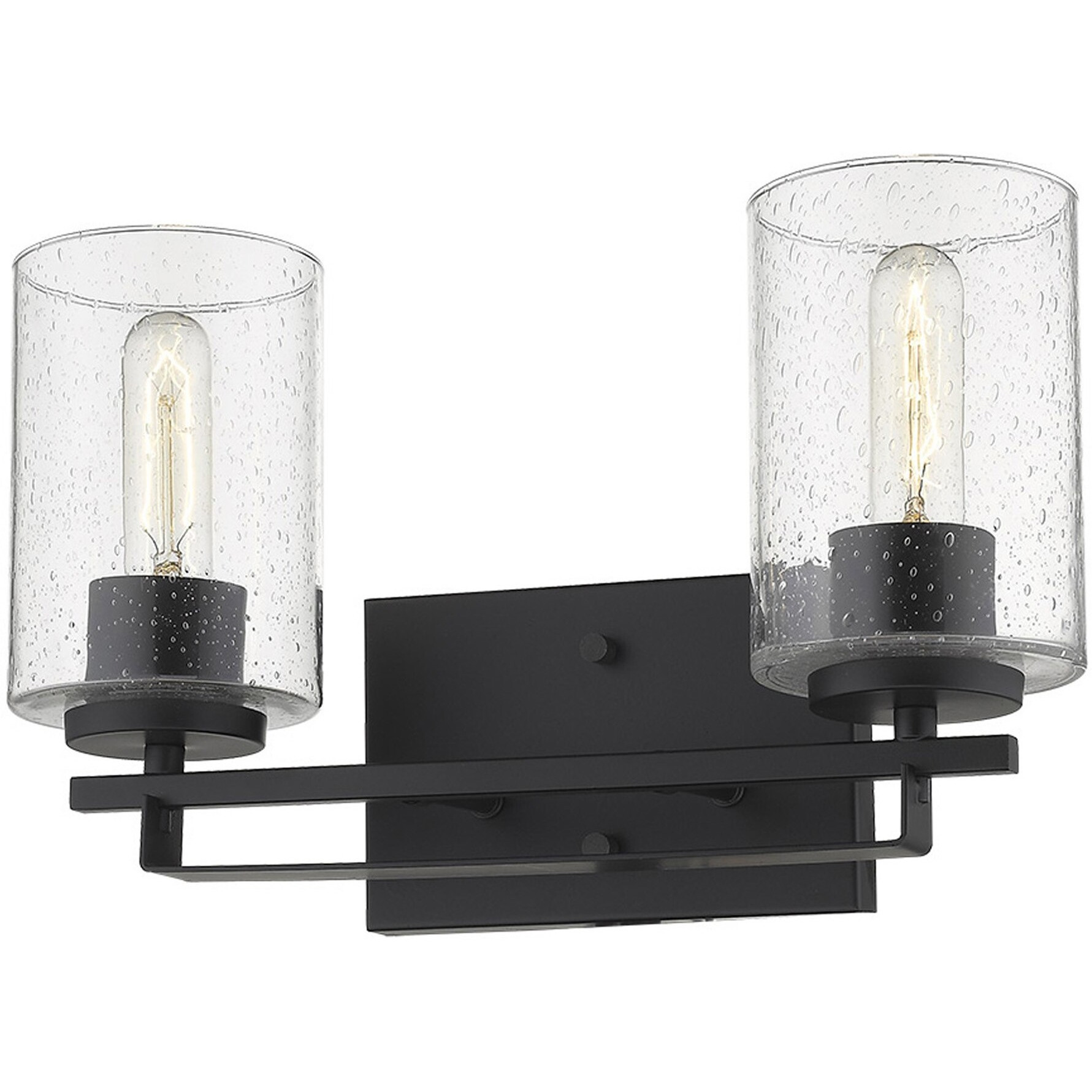 Black Metal And Textured Glass Two Light Wall Sconce