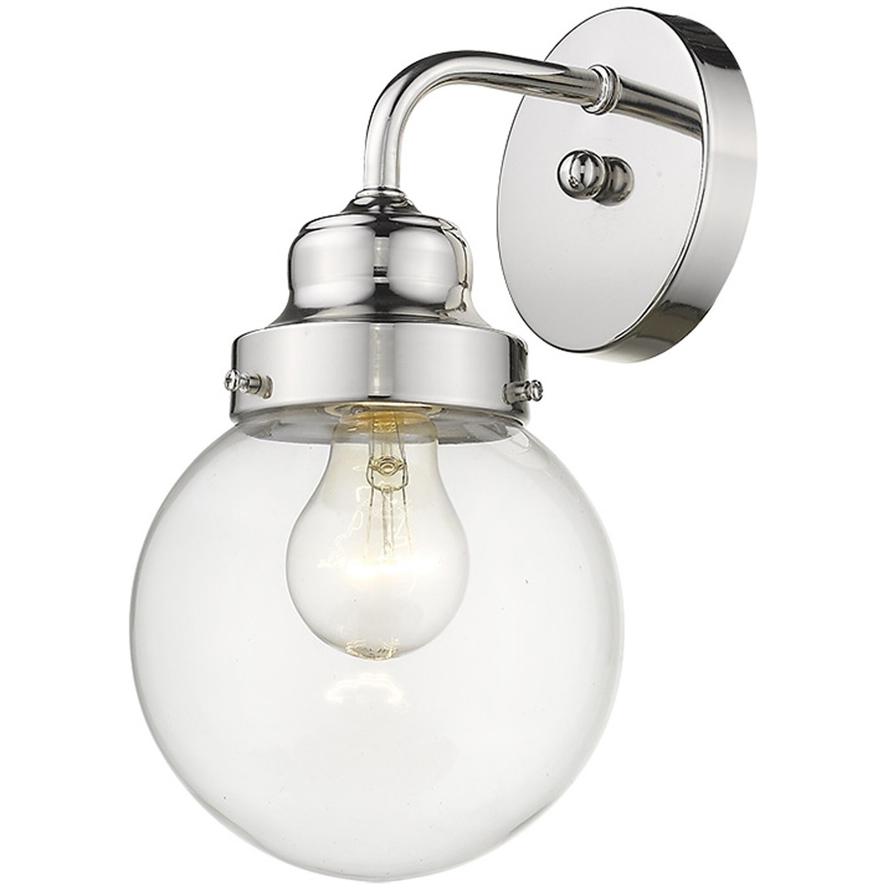 One Light Silver Wall Sconce With Round Glass Shade