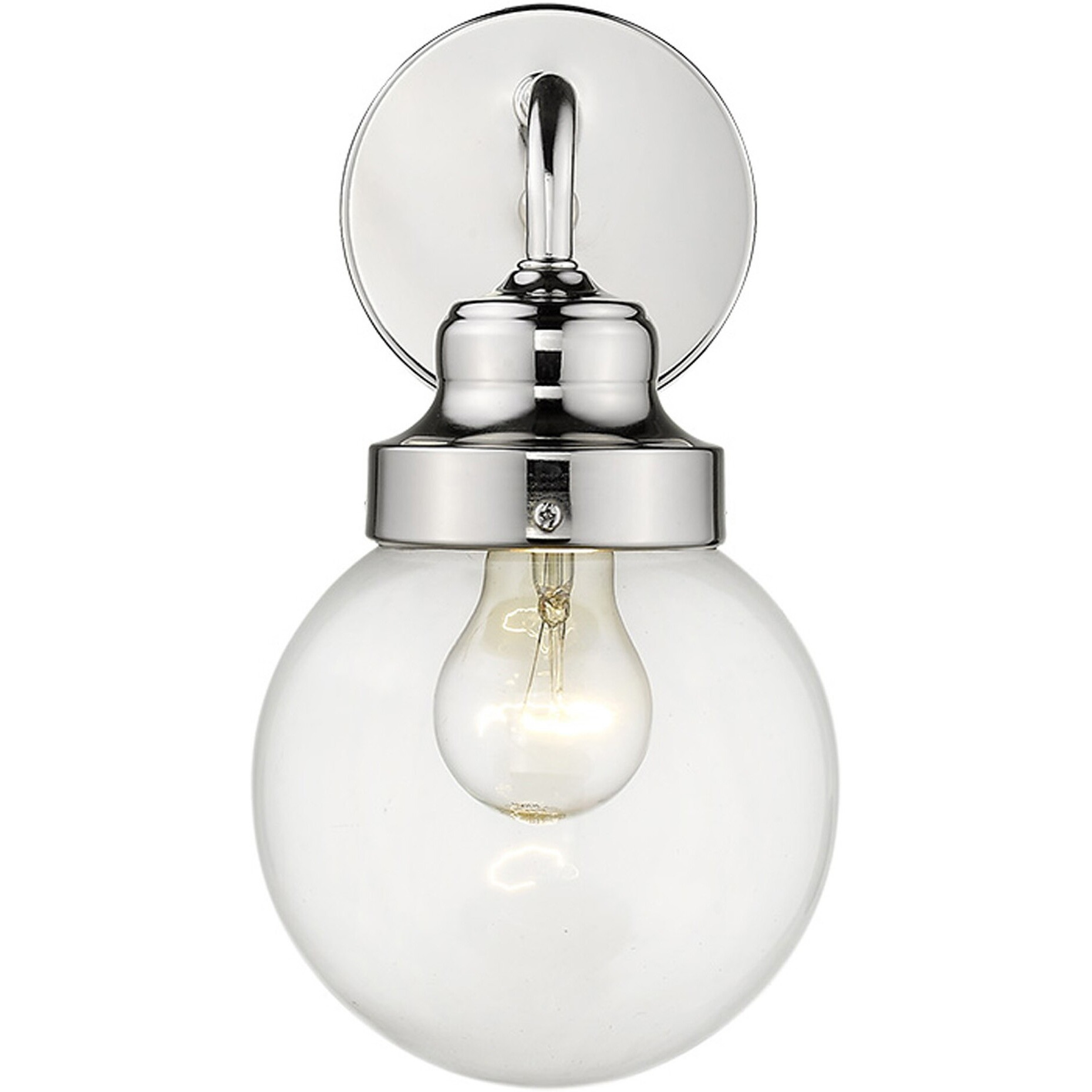 One Light Silver Wall Sconce With Round Glass Shade