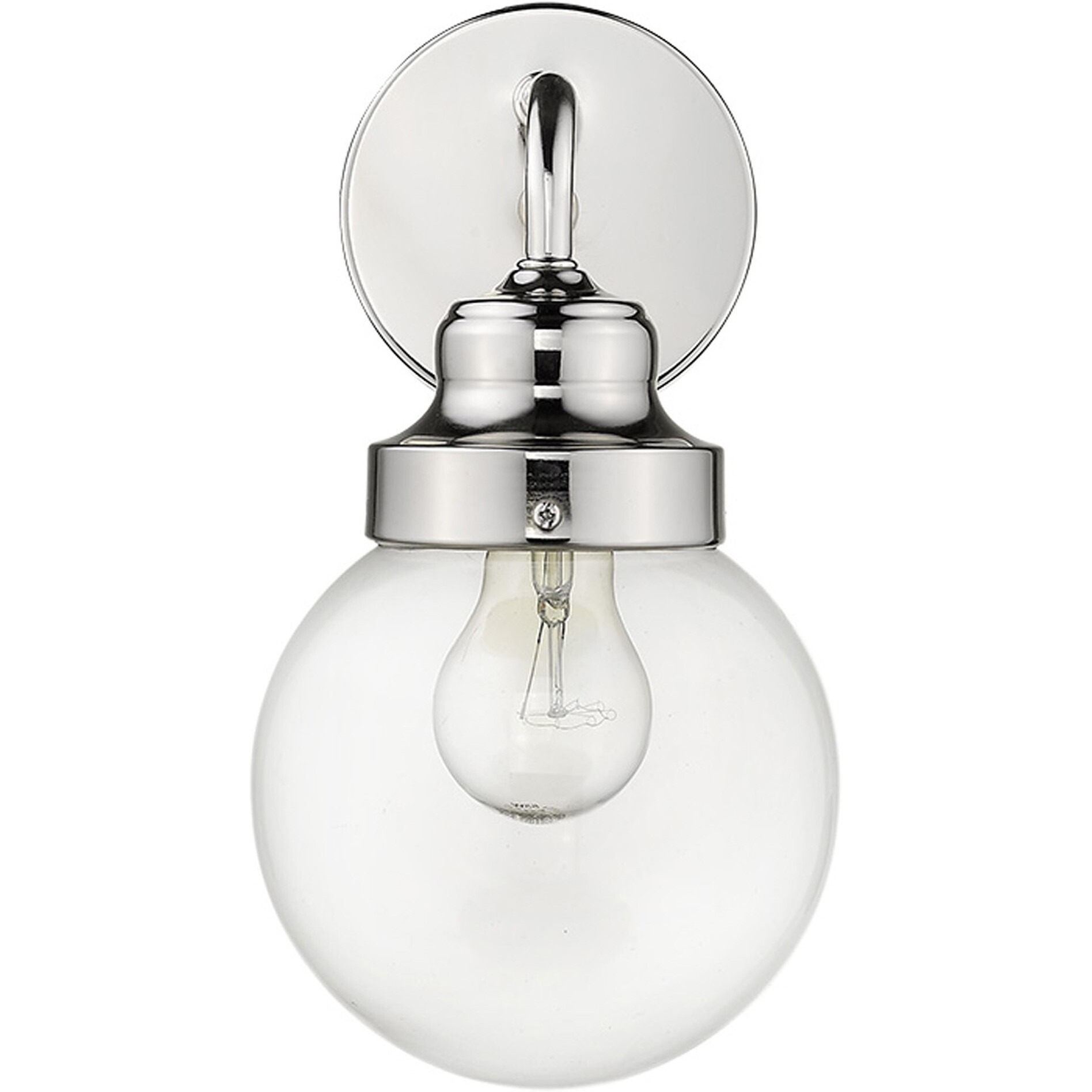 One Light Silver Wall Sconce With Round Glass Shade