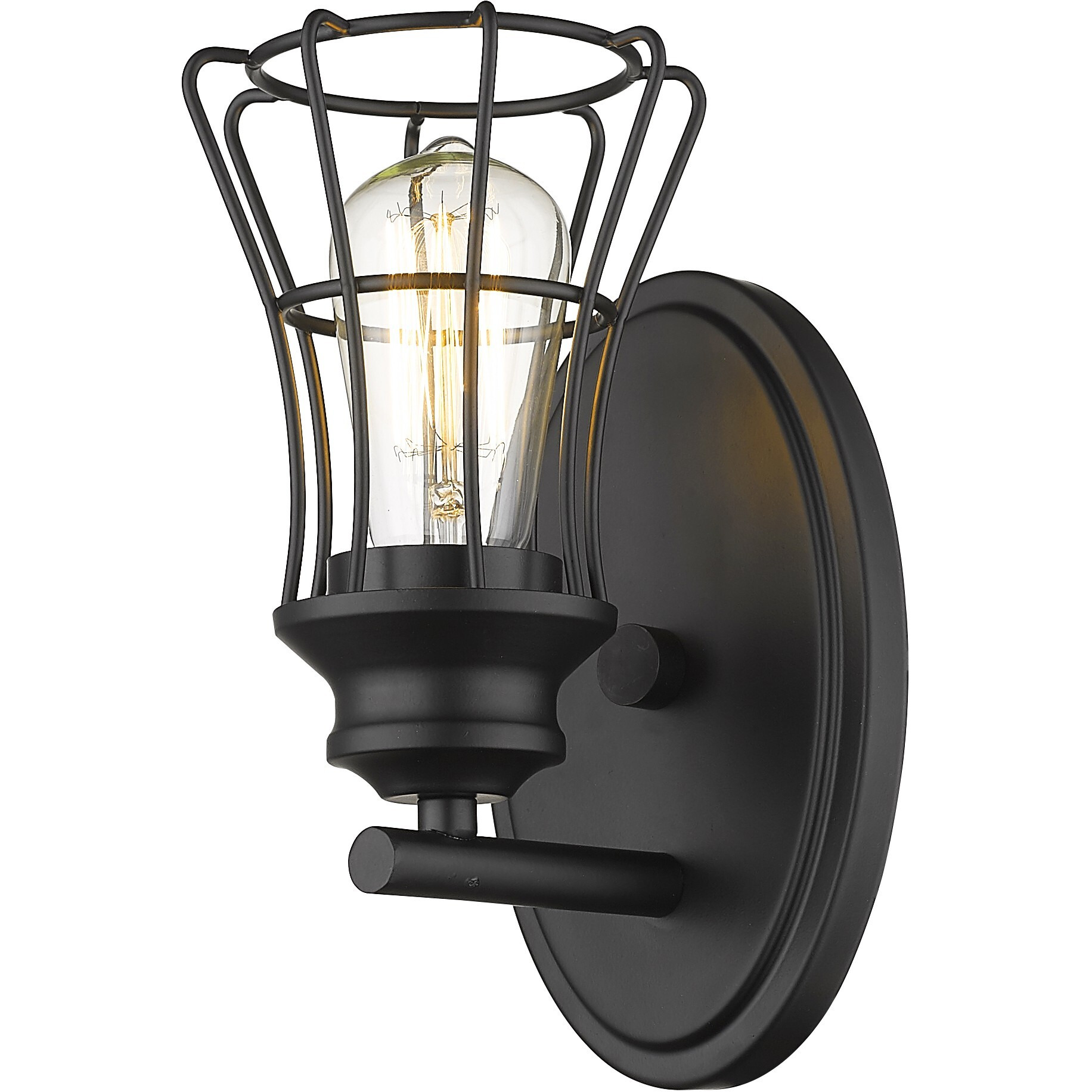 One Light Matte Black Cage Wall Sconce