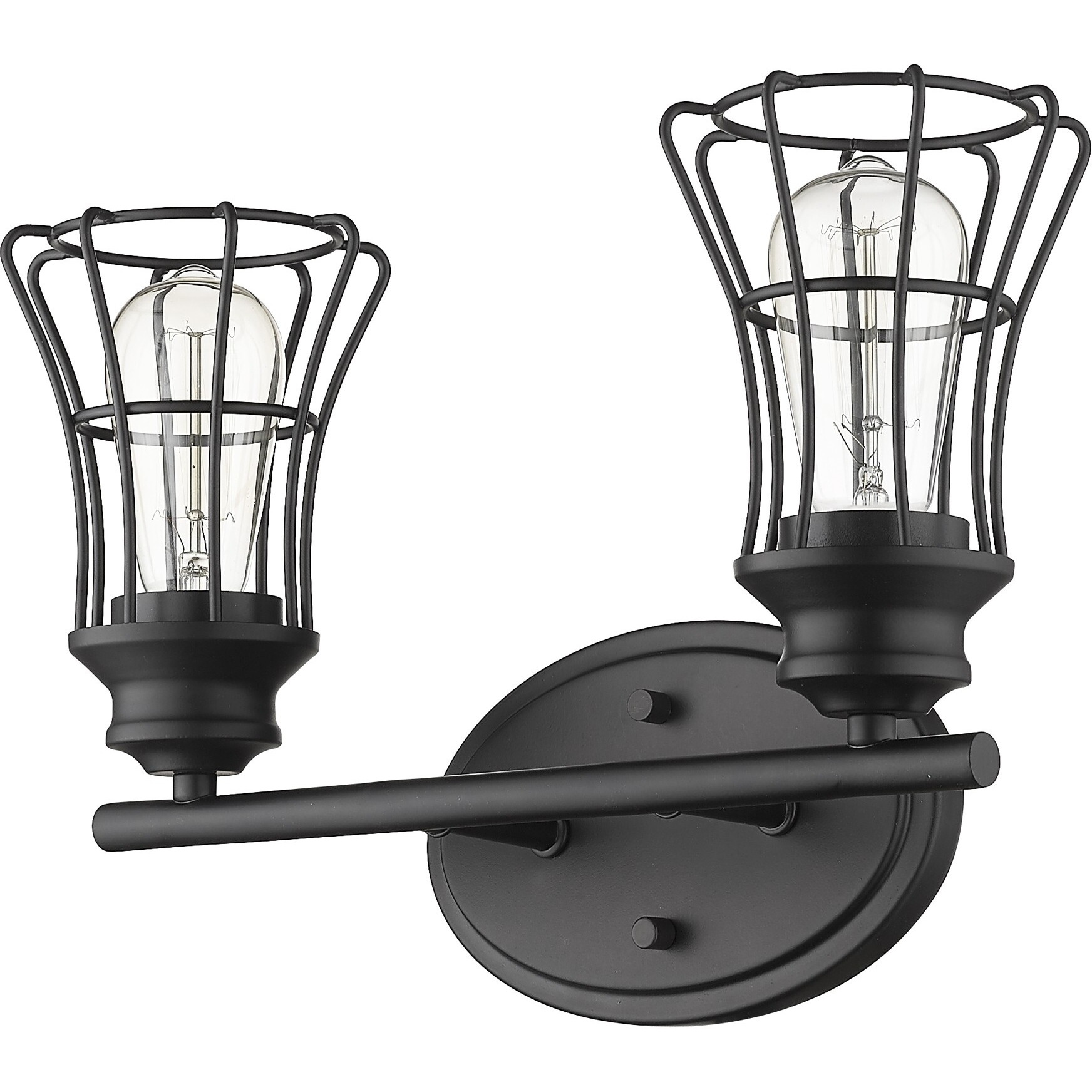 Two Light Matte Black Cage Wall Sconce