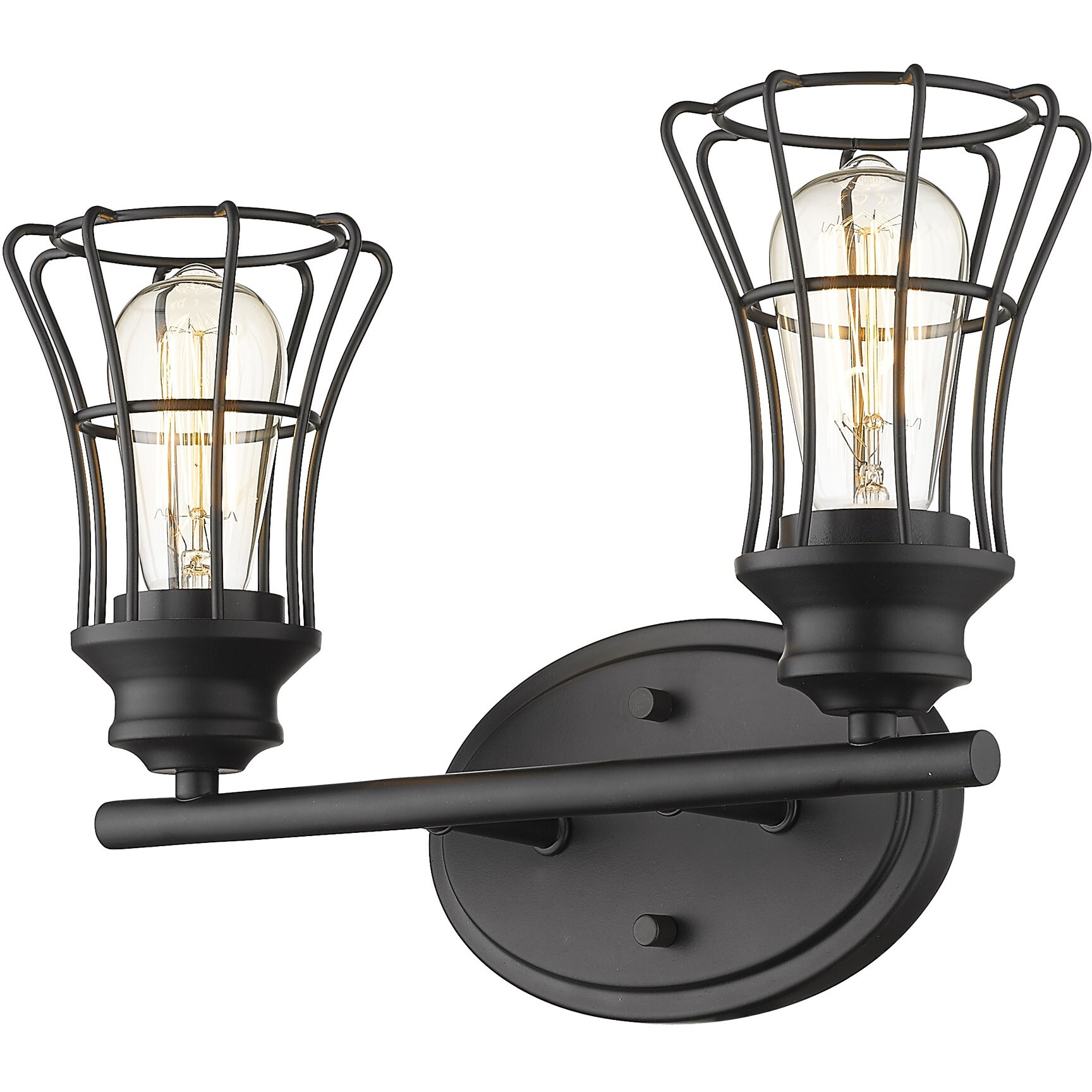 Two Light Matte Black Cage Wall Sconce