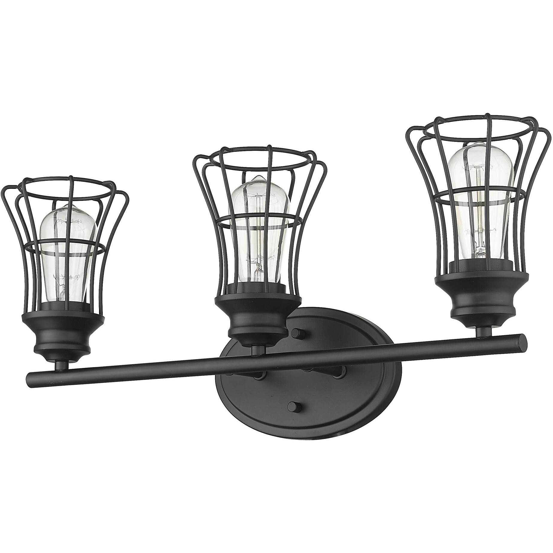 Three Light Matte Black Cage Wall Sconce
