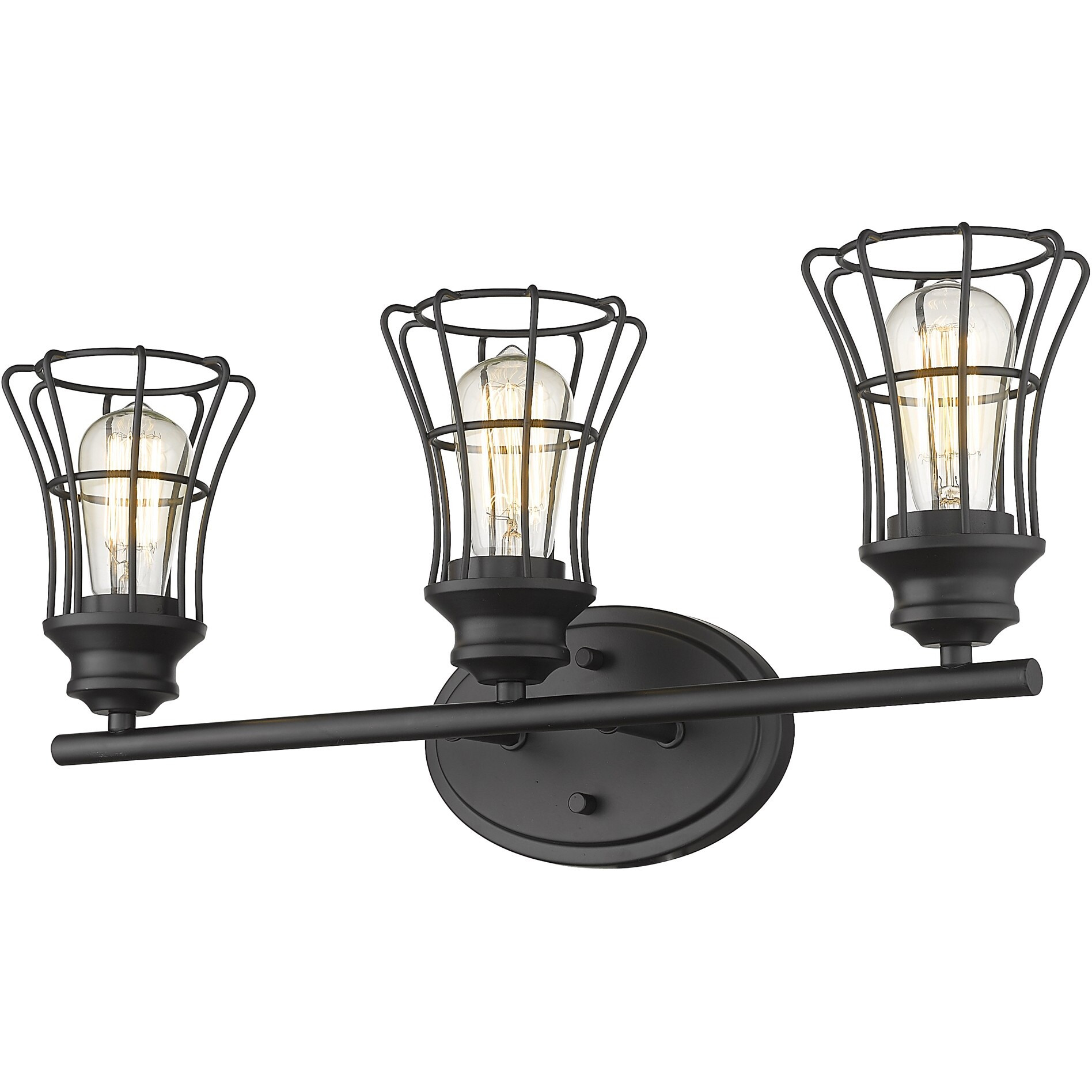 Three Light Matte Black Cage Wall Sconce